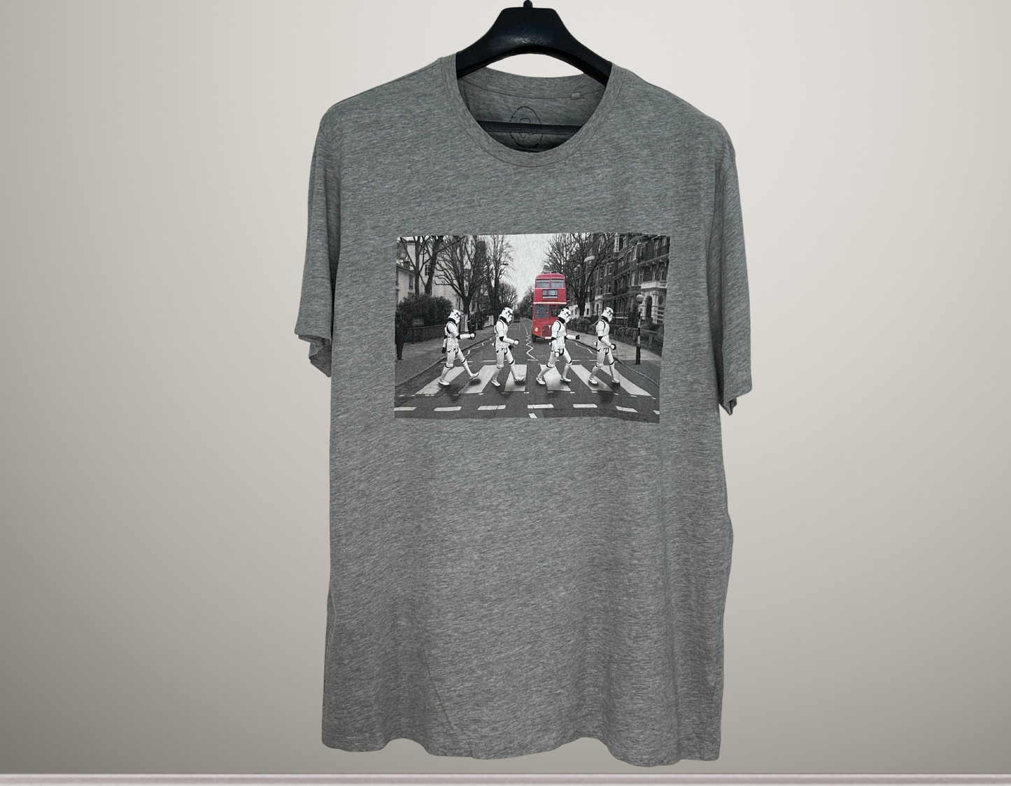 Stormtroopers Abbey Road Graphic T-Shirt | Star Wars Parody Tee | XL Grey Funny Crossover Shirt