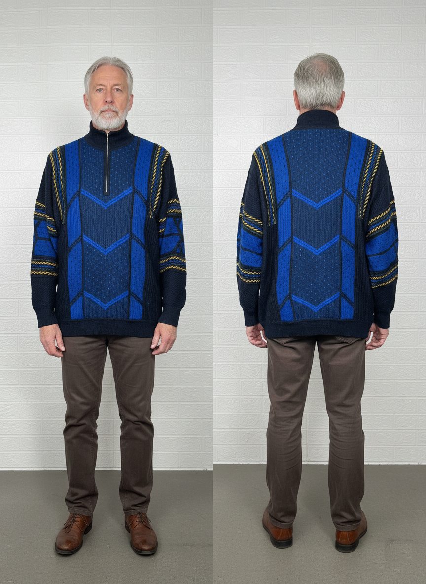 Basic Line Casual Wear Half-Zip Sweater – Blue, XL