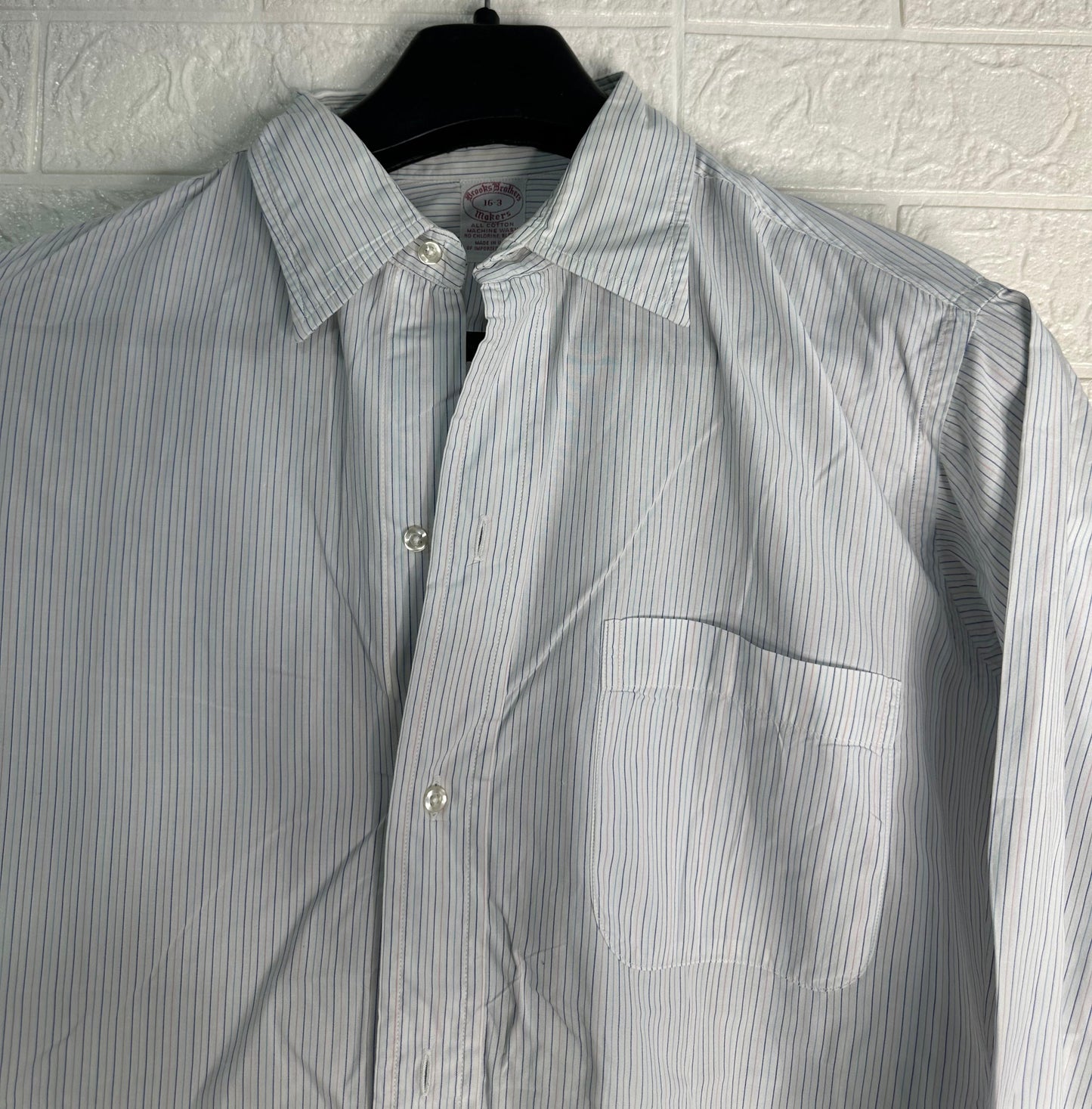 Brooks Brothers Men’s Pinstripe Dress Shirt | White & Blue Stripes | Size 16-3 | Made in USA