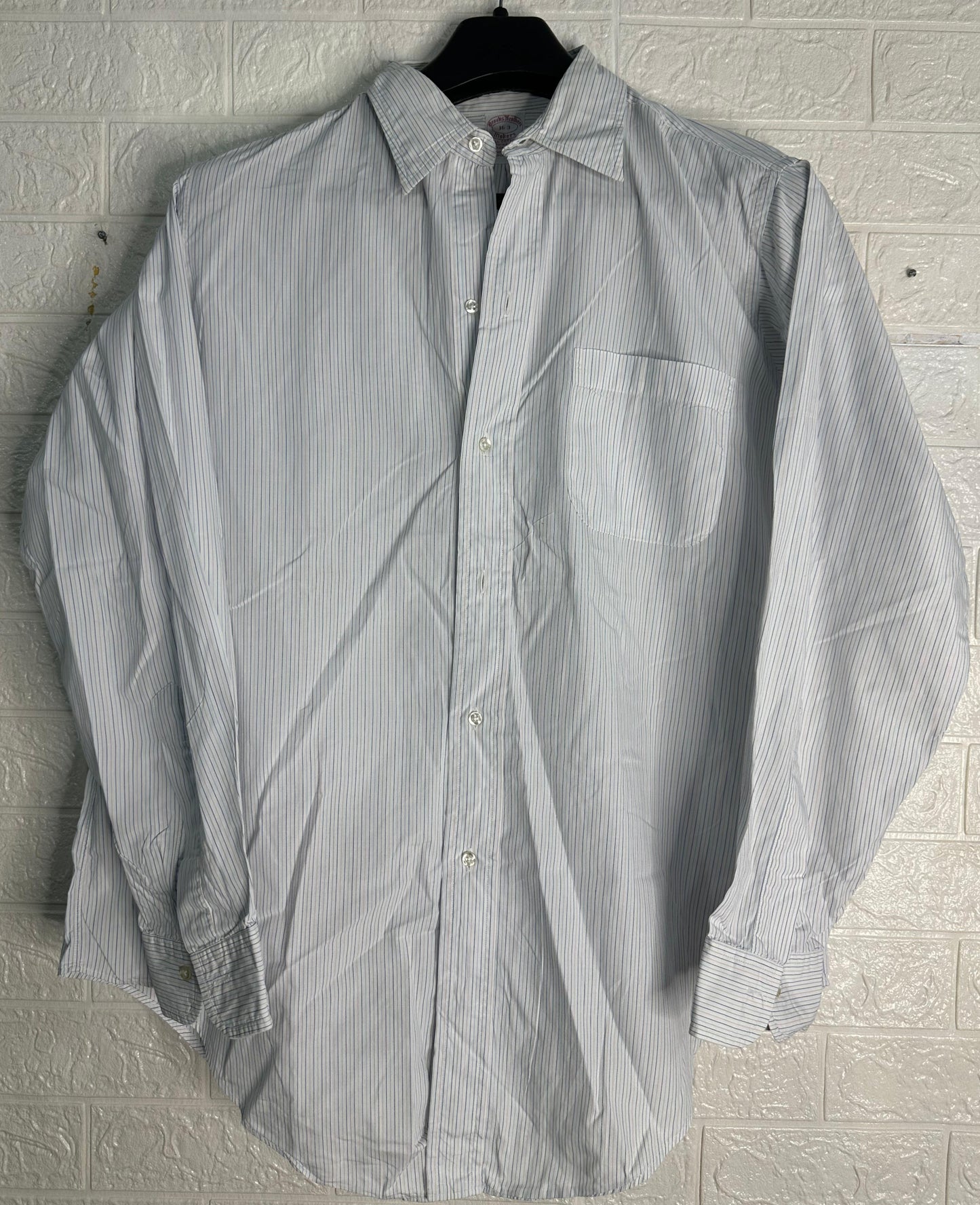 Brooks Brothers Men’s Pinstripe Dress Shirt | White & Blue Stripes | Size 16-3 | Made in USA