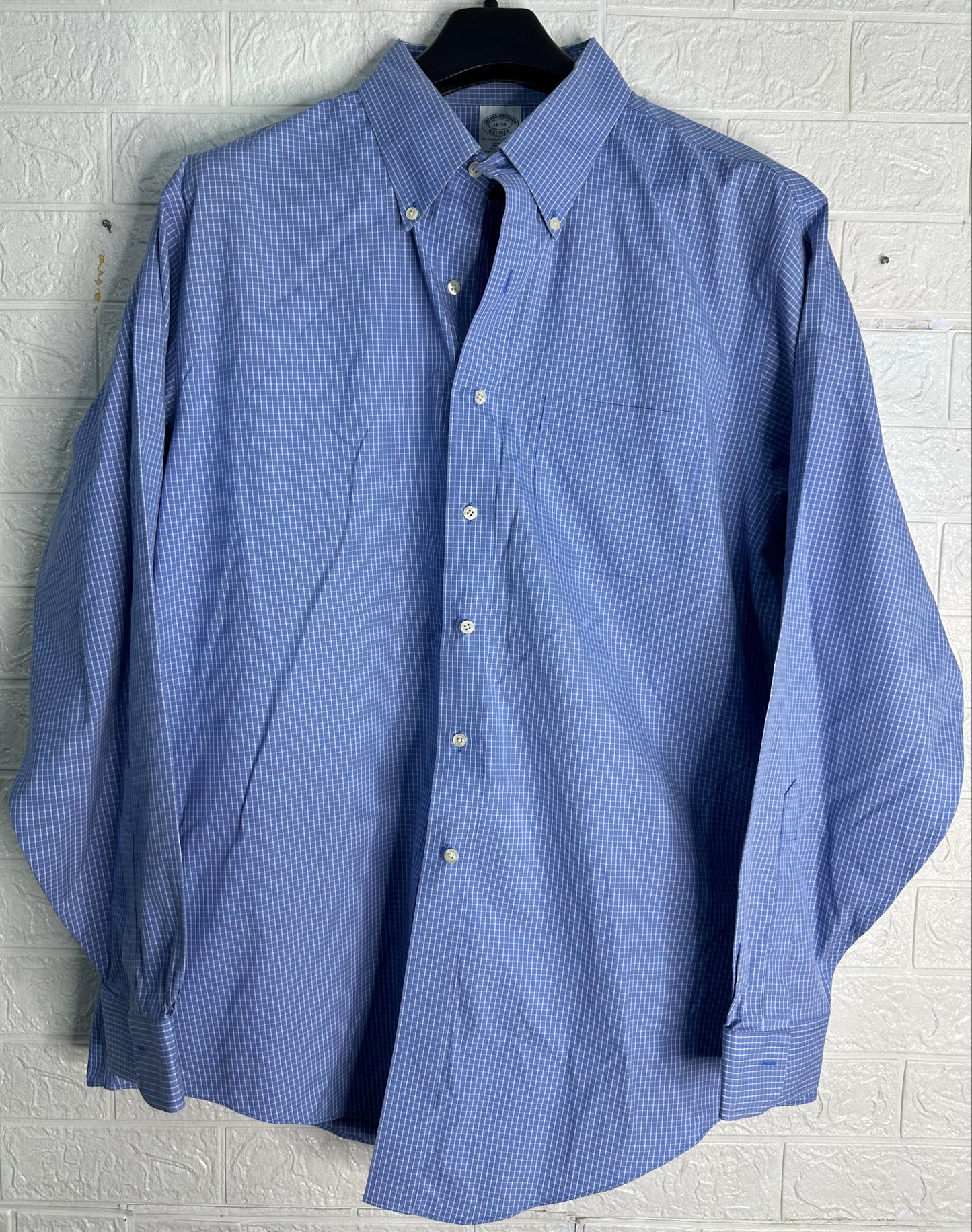 Brooks Brothers 18-36 Original Polo Shirt | Blue Micro Check | Non-Iron 100% Cotton | Classic Fit | Made in Malaysia