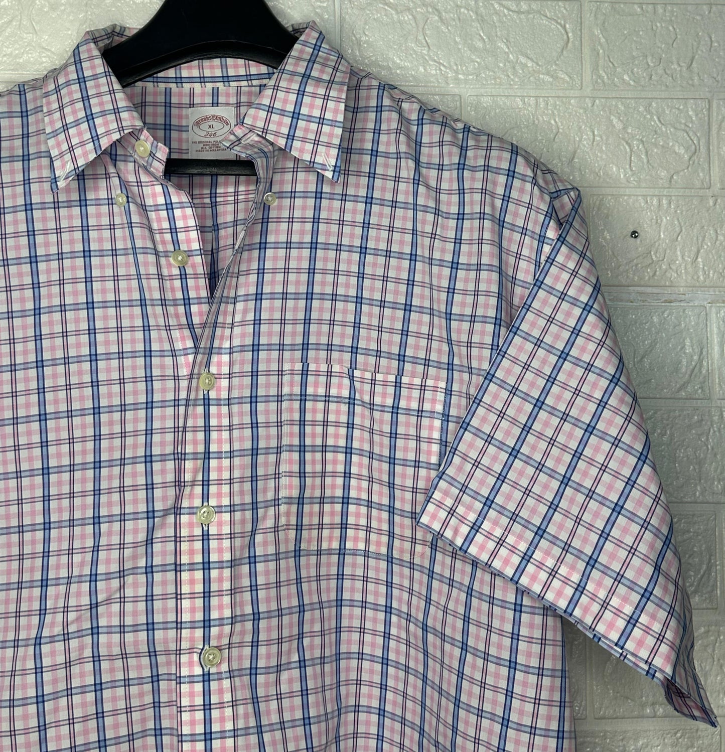 Brooks Brothers XL Dress Shirt | Pink & Blue Plaid | 100% Cotton Classic Fit | Original Polo Shirt | Made in Malaysia | Pre-Owned