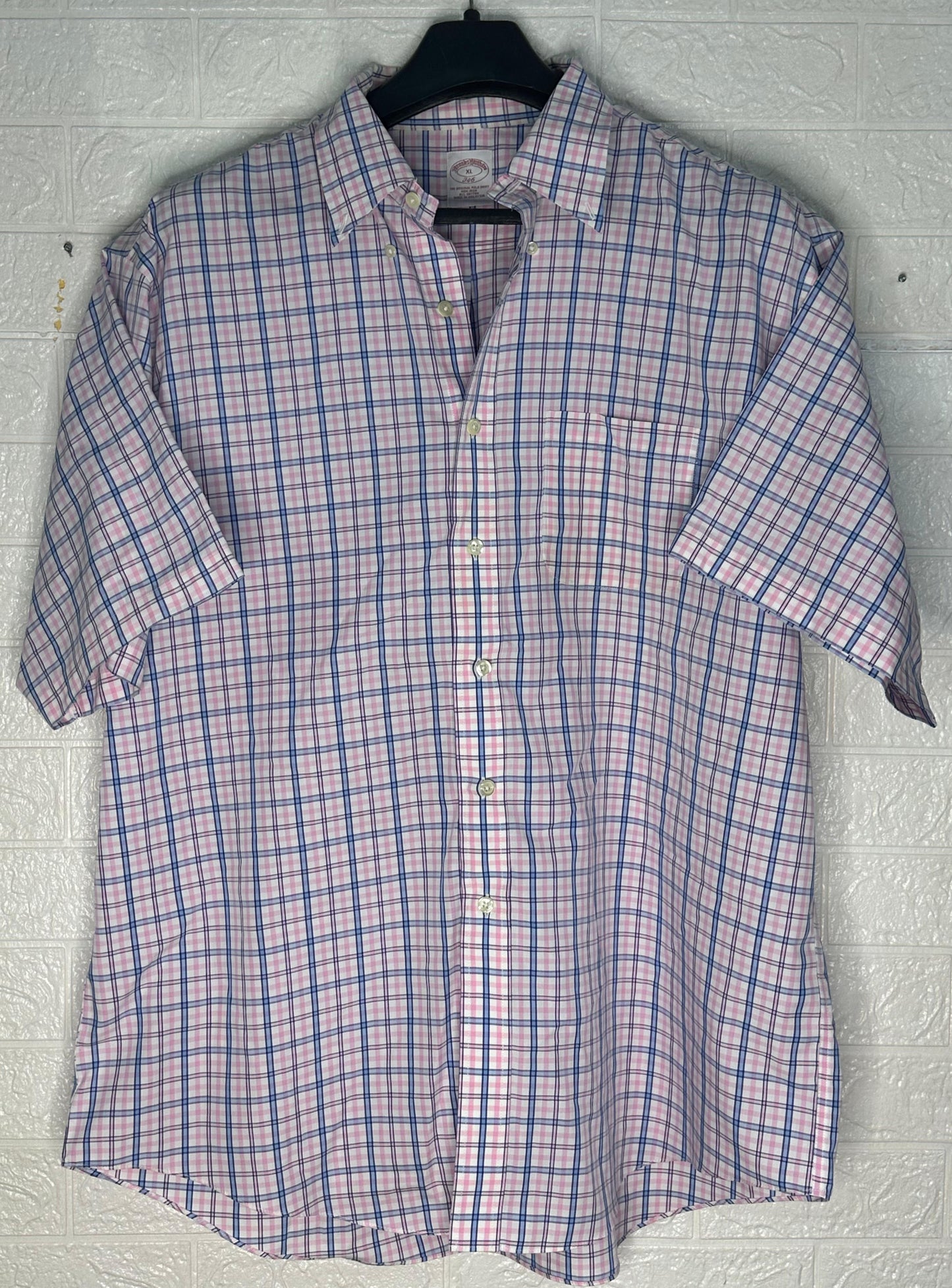 Brooks Brothers XL Dress Shirt | Pink & Blue Plaid | 100% Cotton Classic Fit | Original Polo Shirt | Made in Malaysia | Pre-Owned