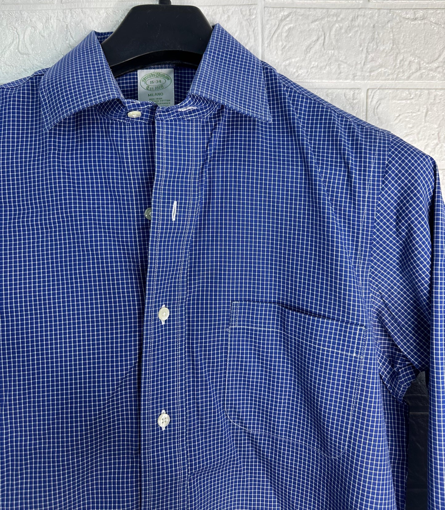 Brooks Brothers Milano Fit Dress Shirt | Blue Check Pattern | Size 15-34