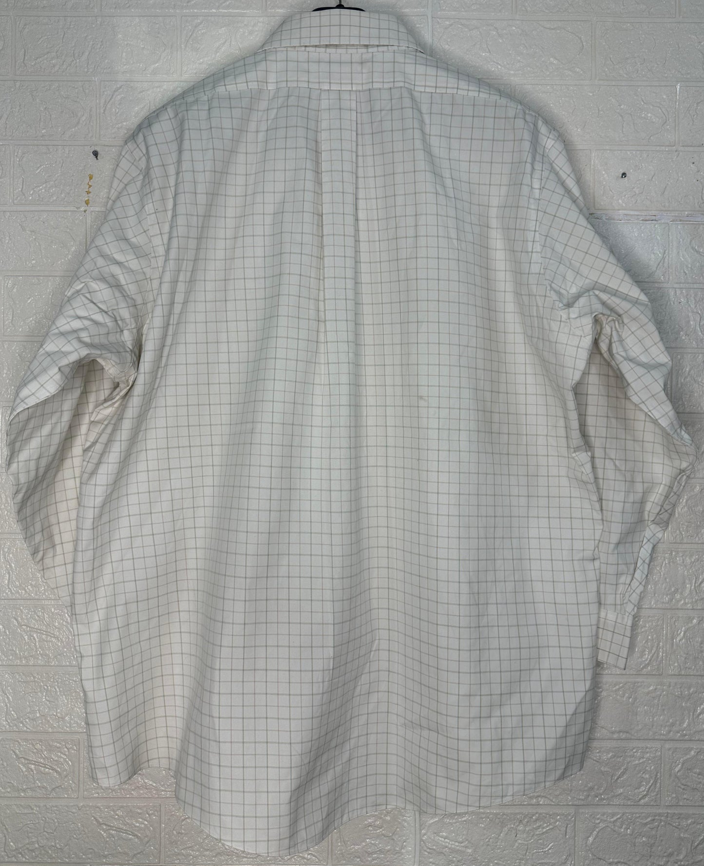 Brooks Brothers Traditional Fit Original Polo Dress Shirt | White with Beige Windowpane | Size 17½-33
