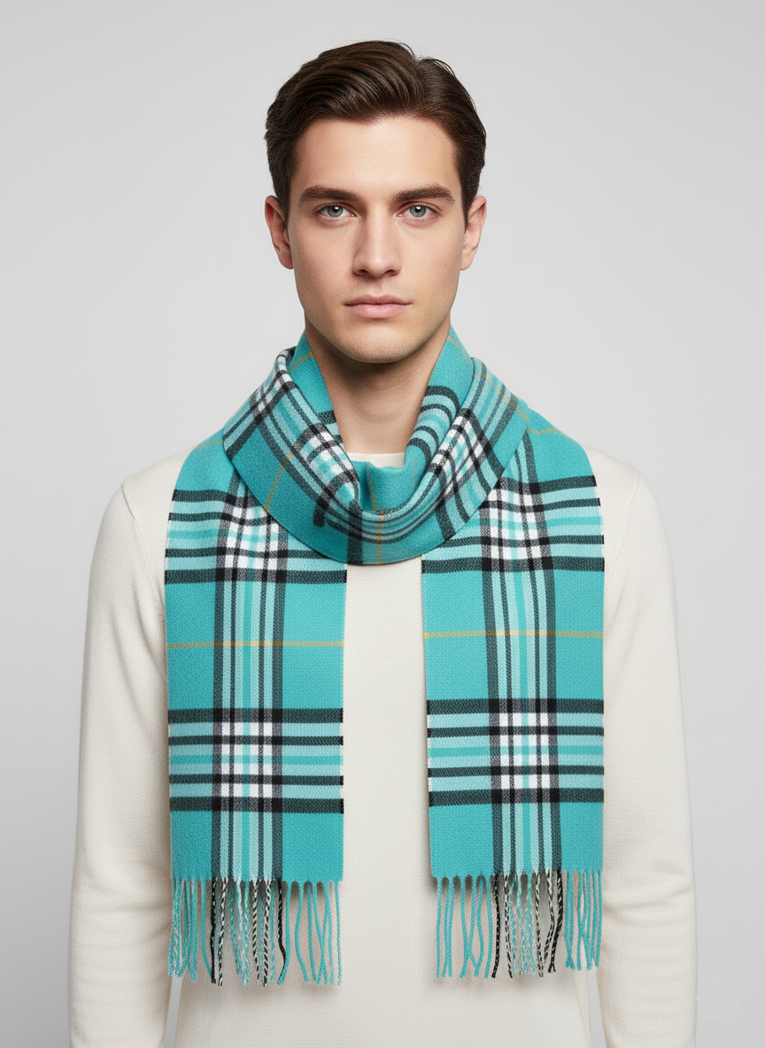 Burberry Plaid Muffler Scarf - Sky Blue & Yellow Checkered Scarf