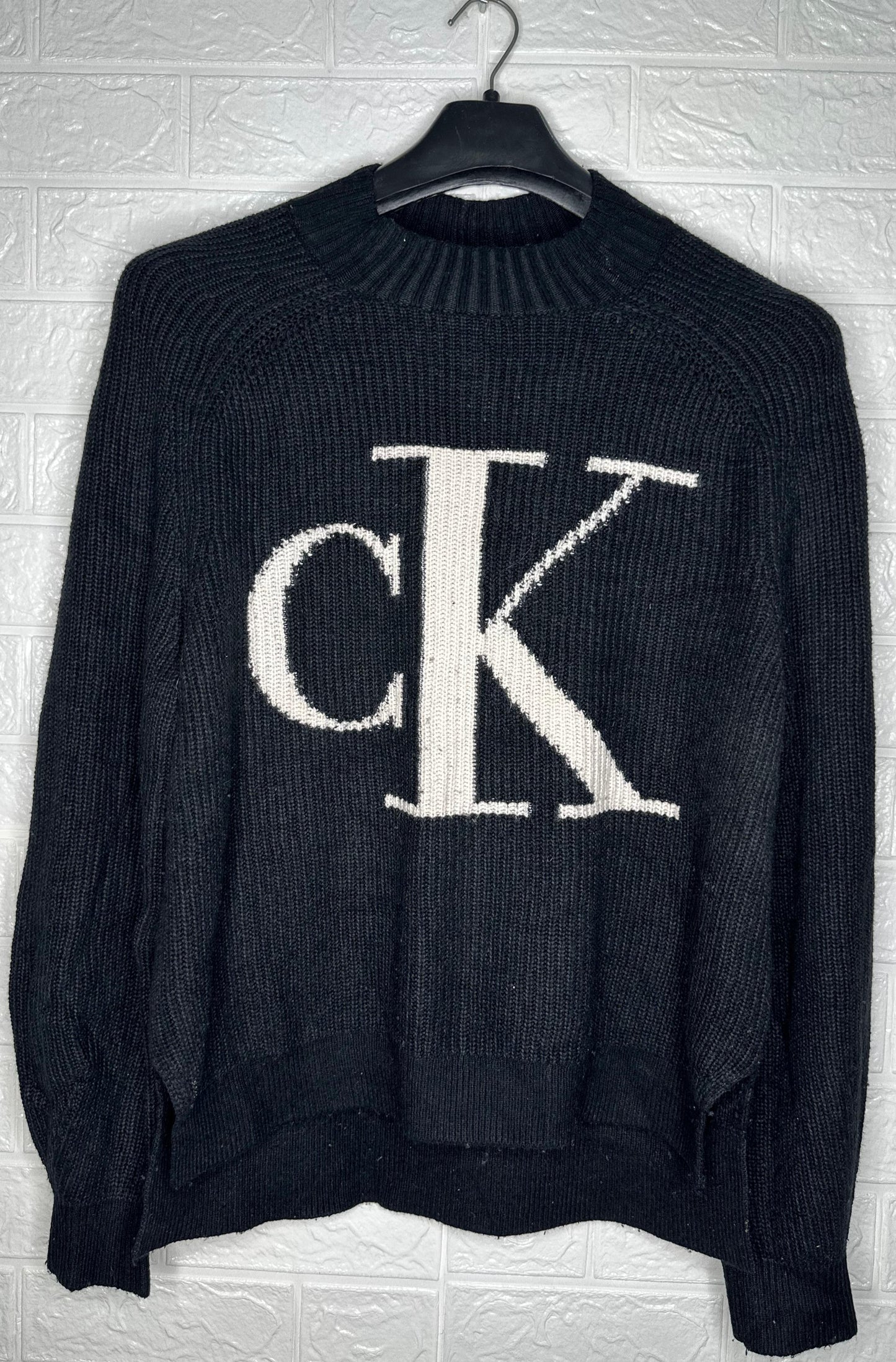 Calvin Klein Jeans Mock Neck Sweater M - Black & White CK Logo Pullover