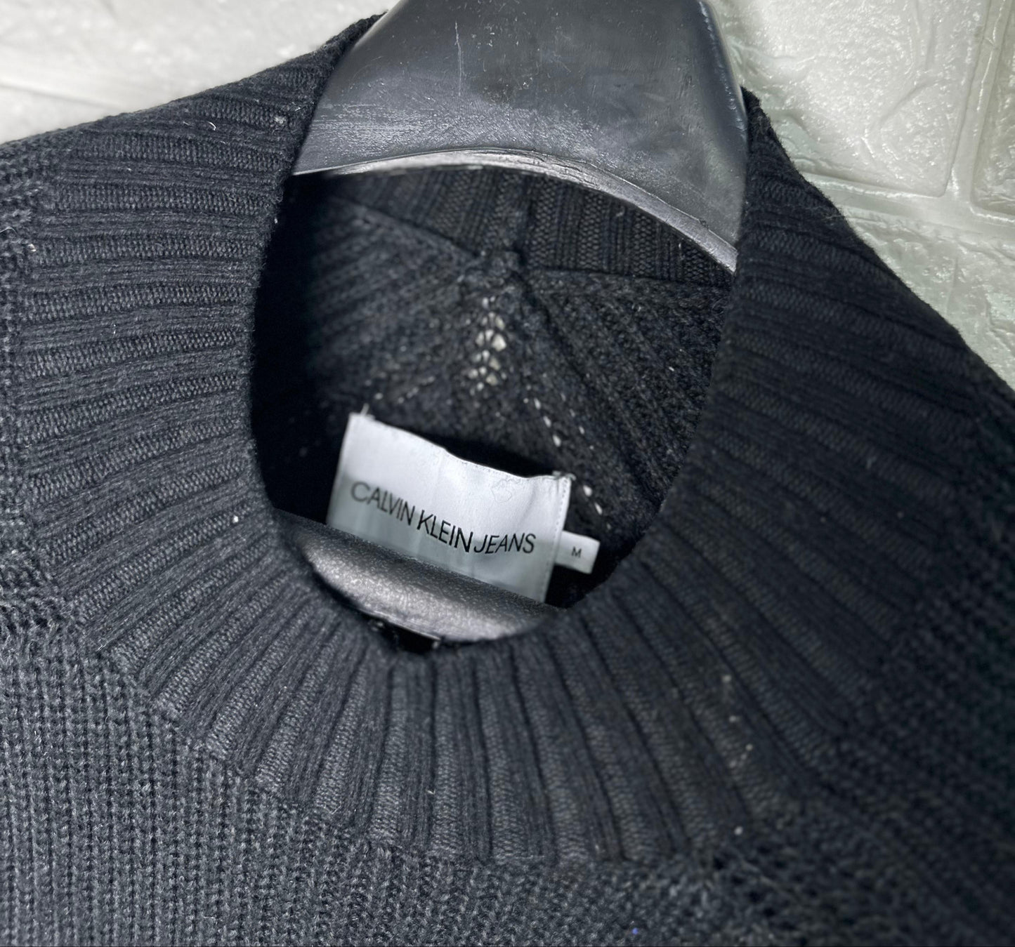 Calvin Klein Jeans Mock Neck Sweater M - Black & White CK Logo Pullover