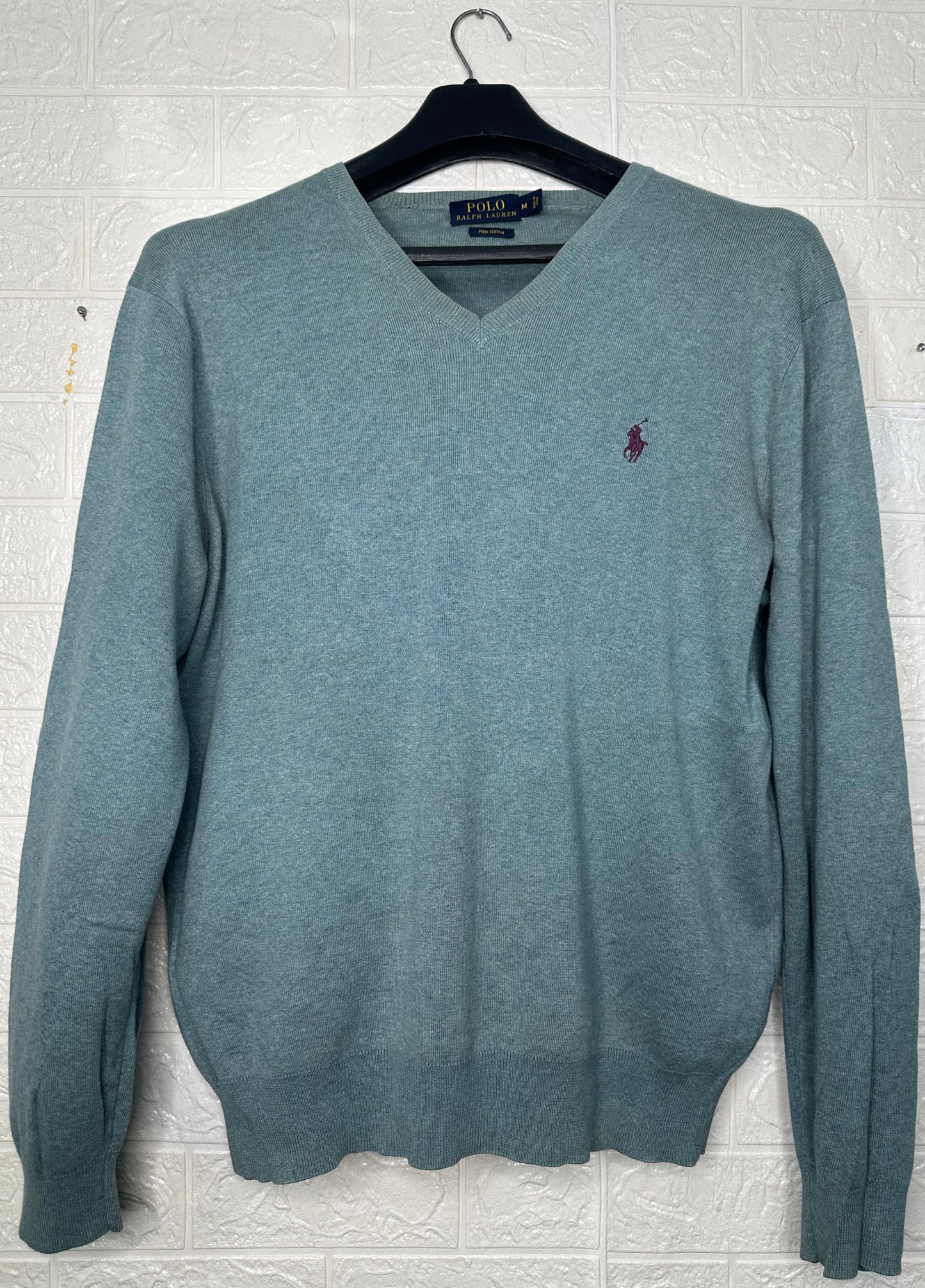 Polo Ralph Lauren Men’s V-Neck Sweater – Green, Size Medium, Pima Cotton