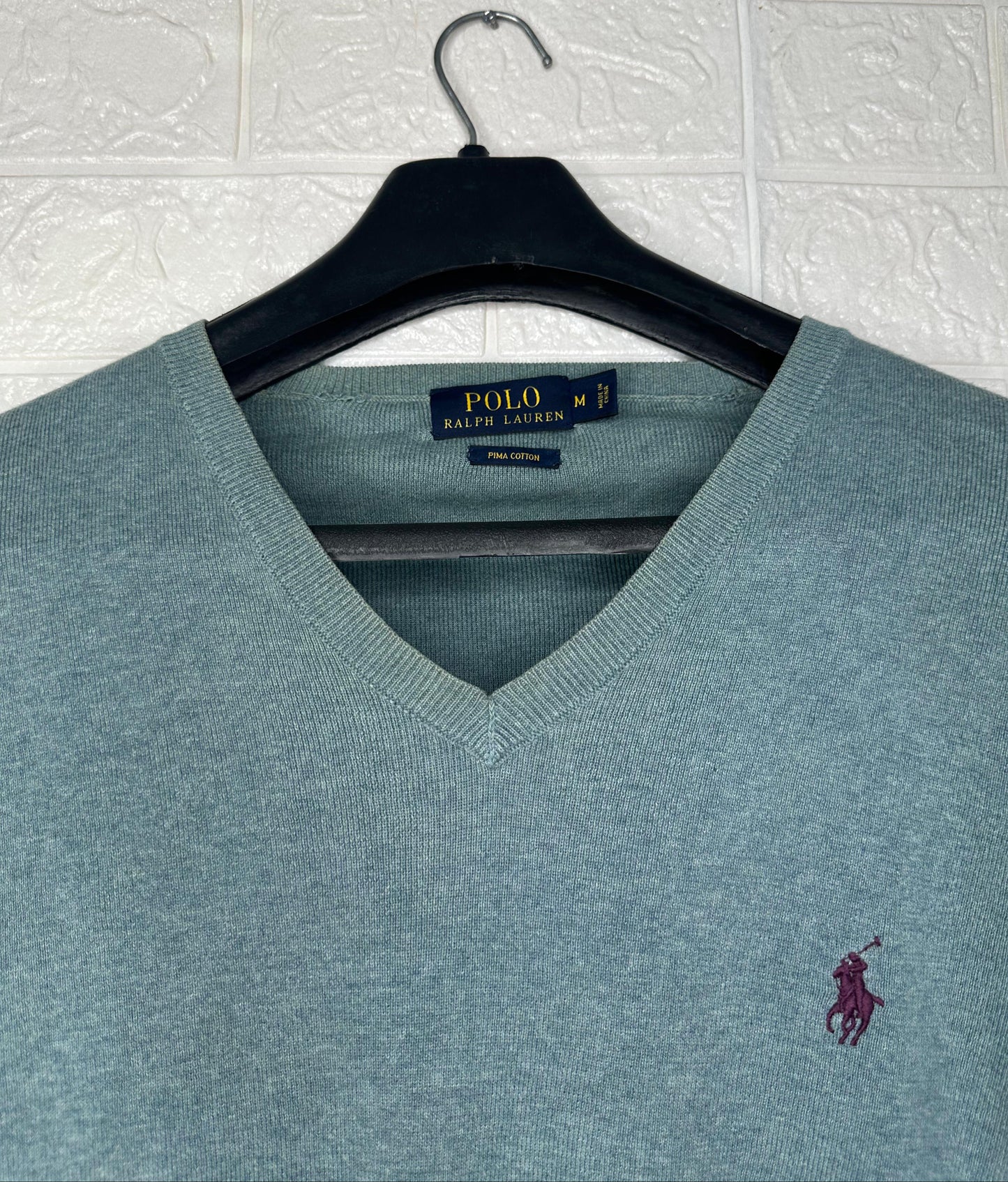 Polo Ralph Lauren Men’s V-Neck Sweater – Green, Size Medium, Pima Cotton