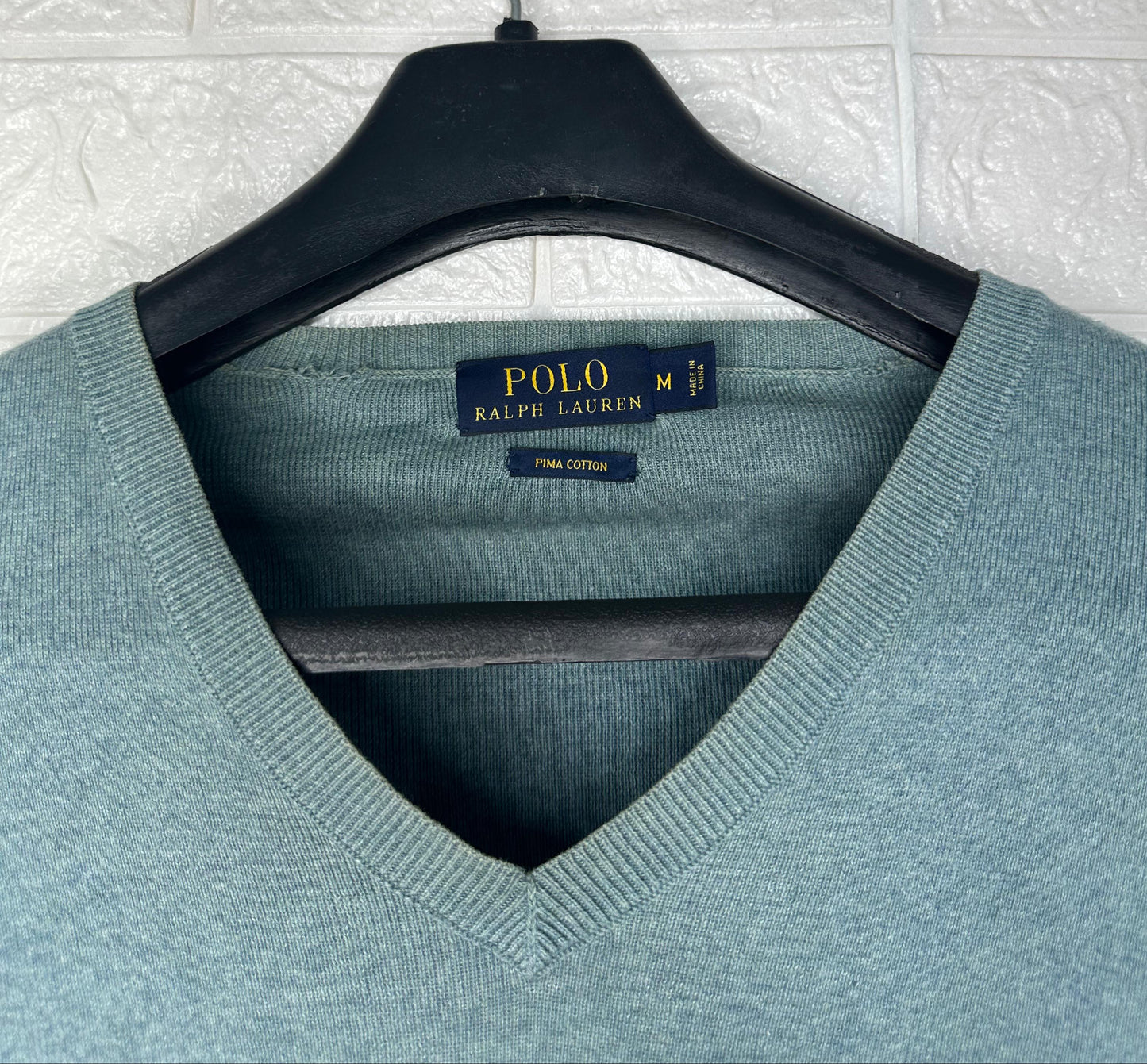 Polo Ralph Lauren Men’s V-Neck Sweater – Green, Size Medium, Pima Cotton