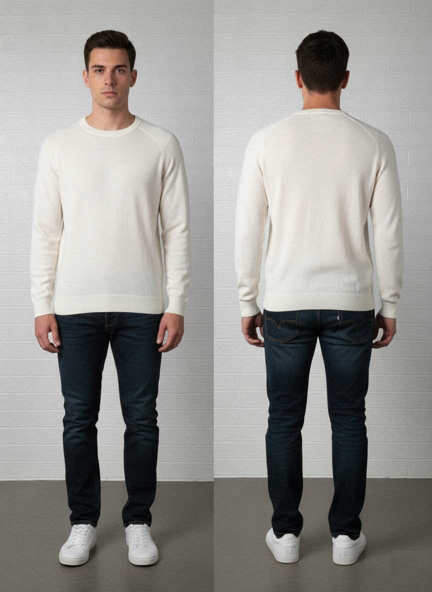 Calvin Klein Jeans Ribbed Sweater Large - Tan & Brown Crewneck Pullover