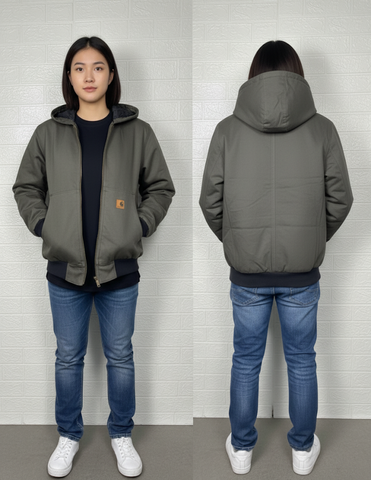 Carhartt Men’s Jacket – Gray Quilted Full-Zip Hoodie
