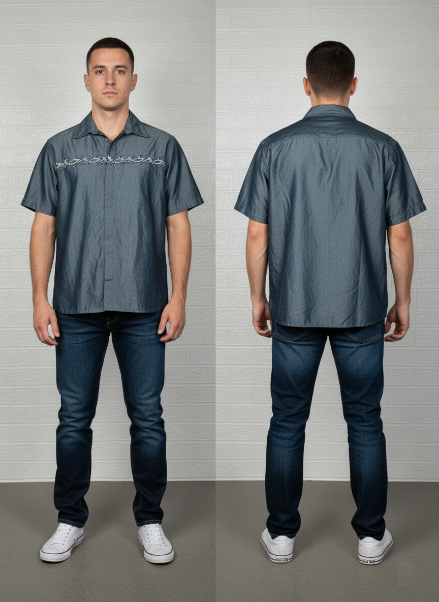 Cedar wood State Men’s Shirt – Blue Short Sleeve with Print