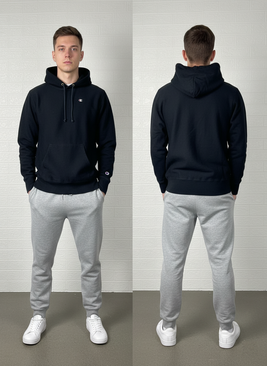 Champion Black Reverse Weave Hoodie M - Classic Logo Pullover