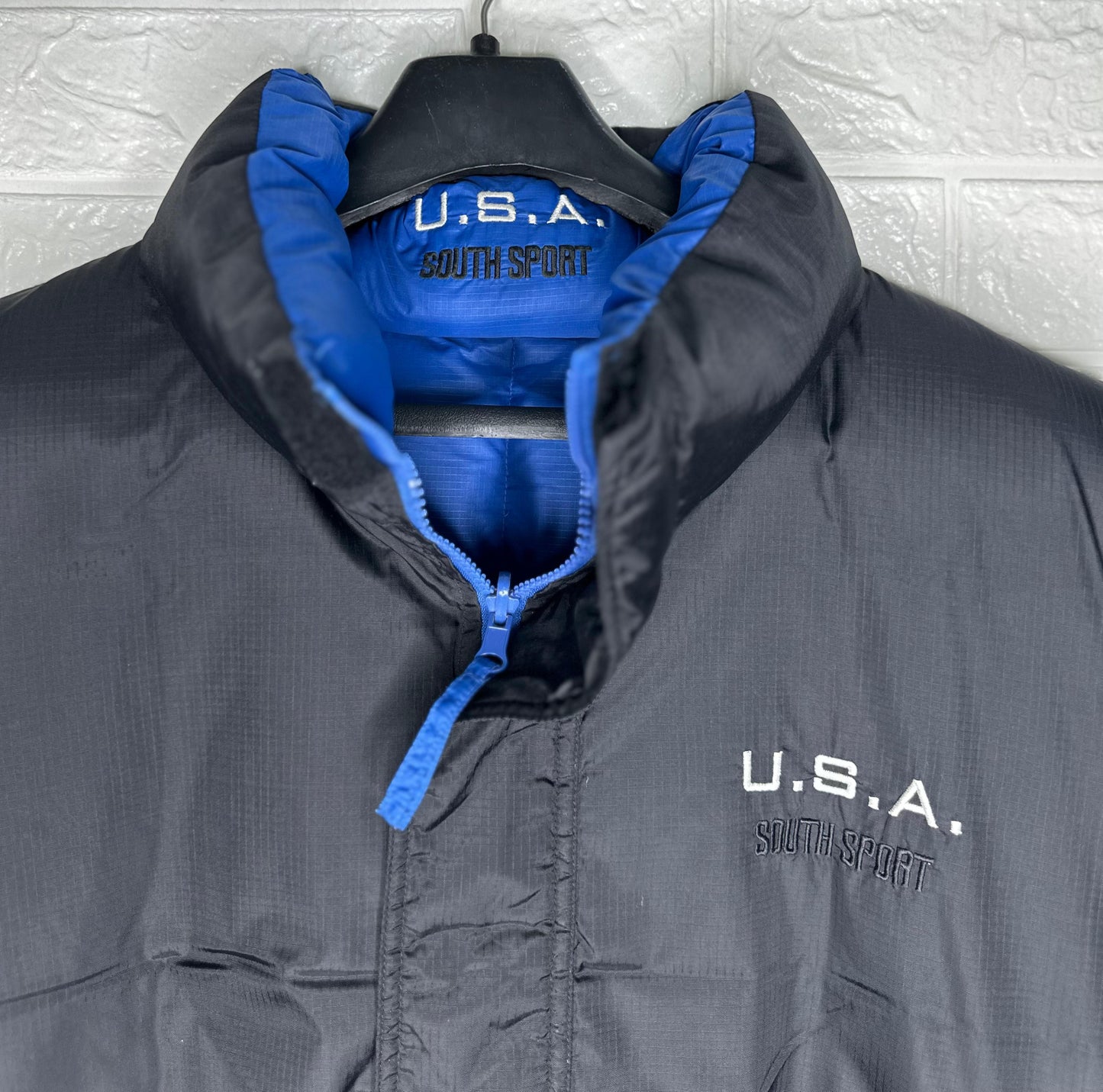 Men’s Reversible Puffer Jacket – Black & Blue – Size XXL – U.S.A. South Sport