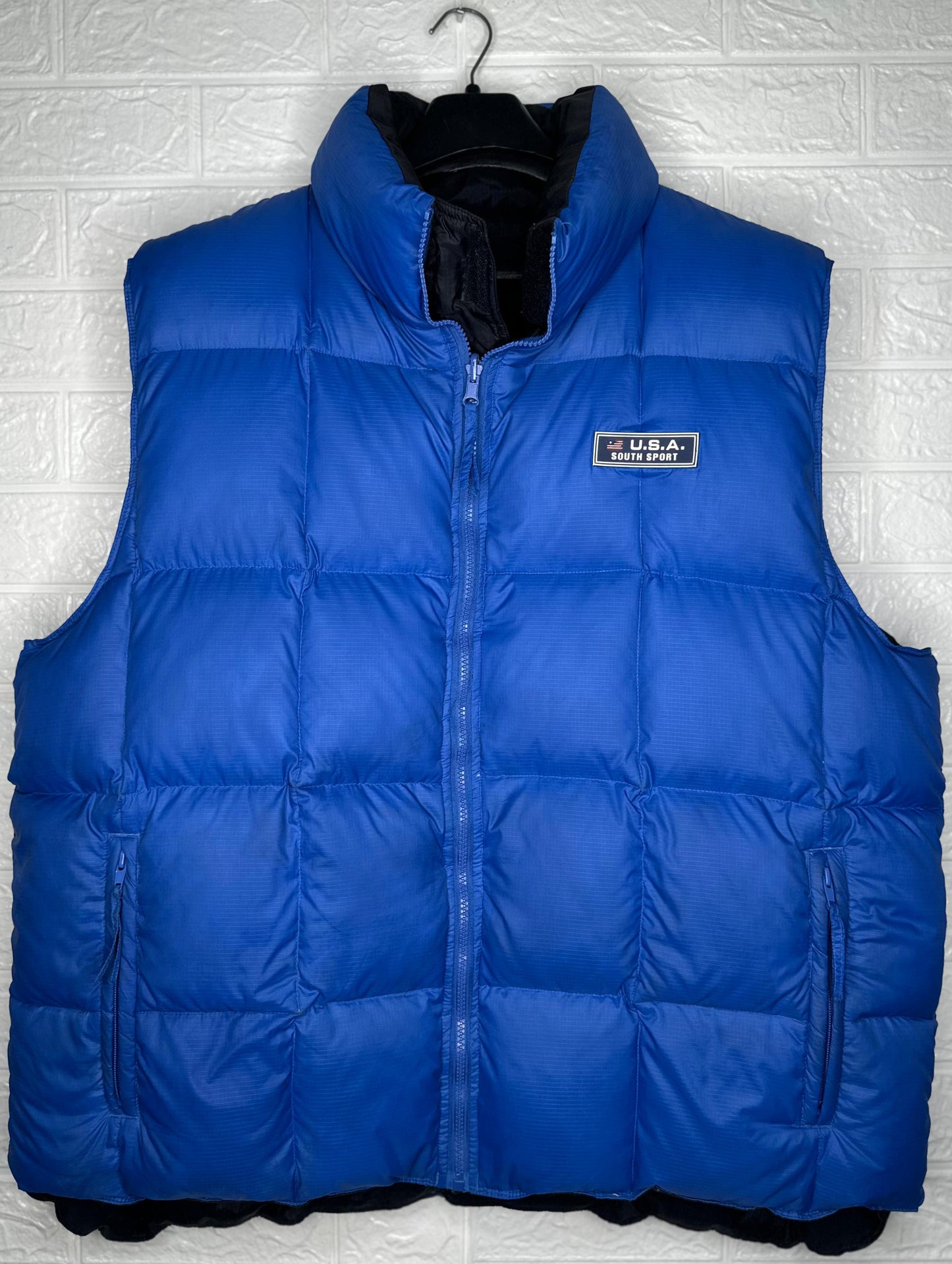 Men’s Reversible Puffer Jacket – Black & Blue – Size XXL – U.S.A. South Sport
