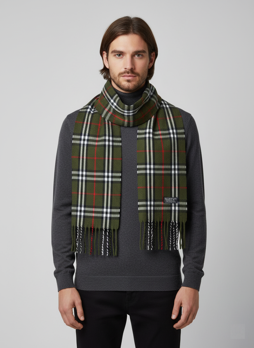 Dark Green & Black Tartan Plaid Muffler Scarf – Classic Unisex Checked Winter Accessory