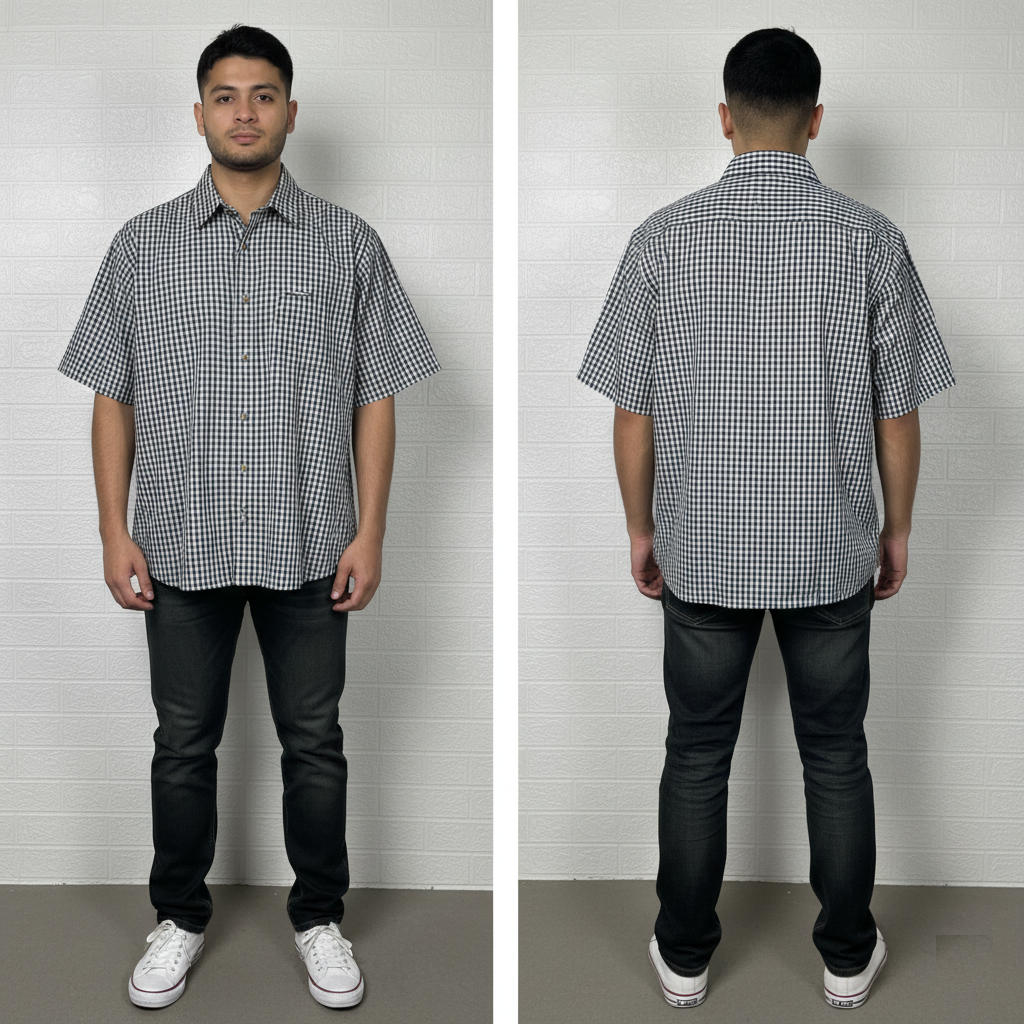 Diesel Men’s Shirt – Gray Checkered Short Sleeve Casual Wear