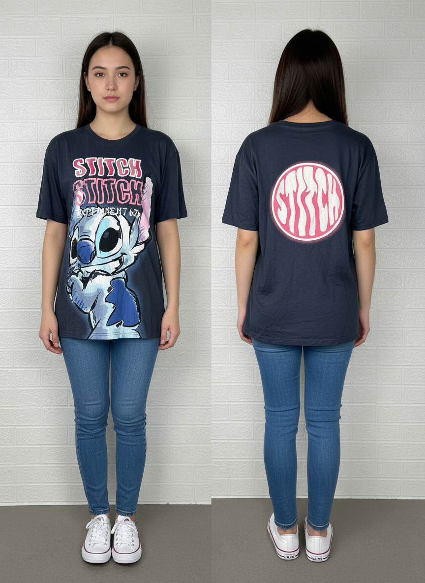 Disney Lilo & Stitch "Experiment 626" Graphic T-Shirt - Black Cartoon Tee