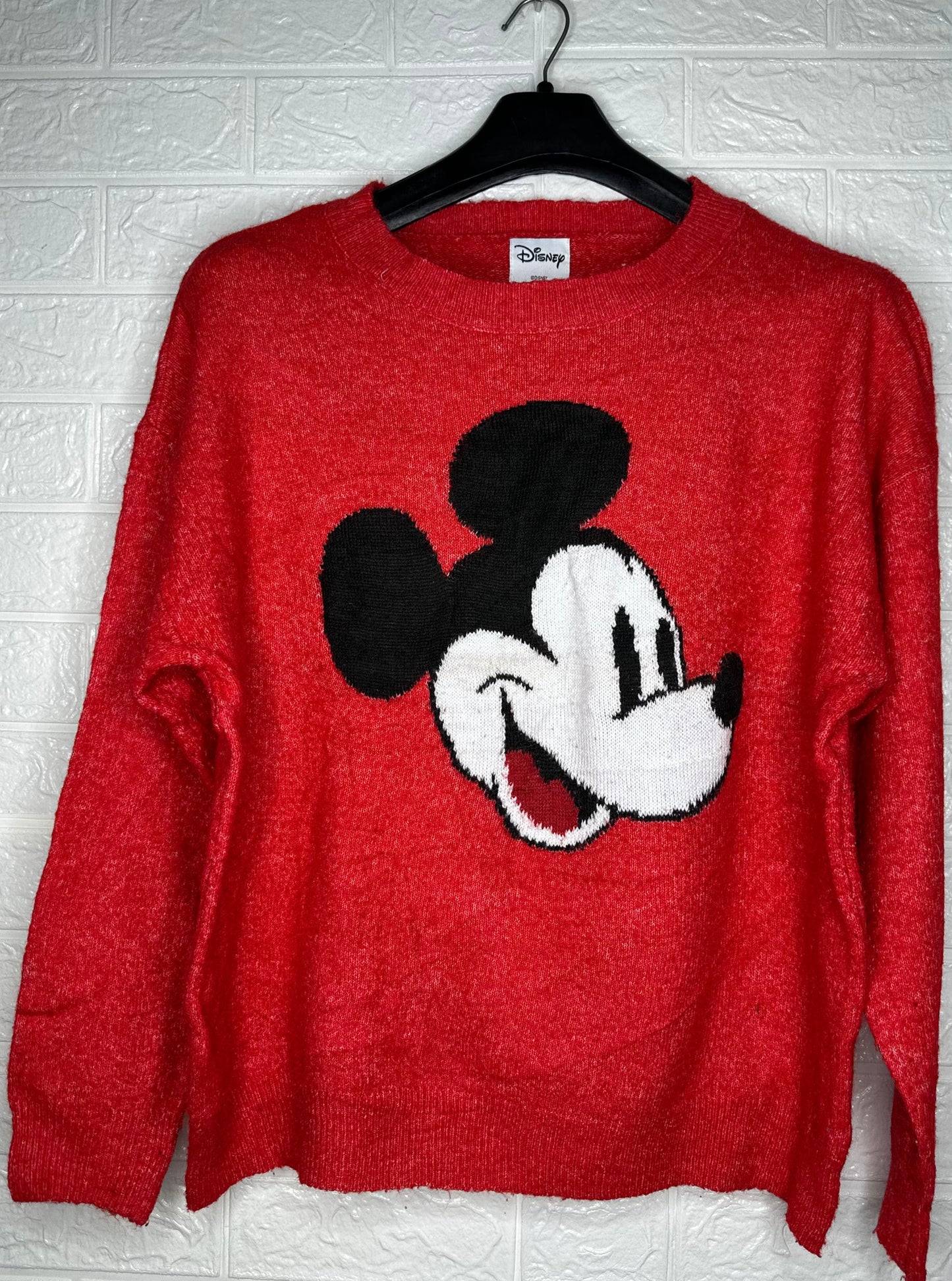 Disney Mickey Mouse Sweatshirt Large - Red Knitted Pullover for Men & Women