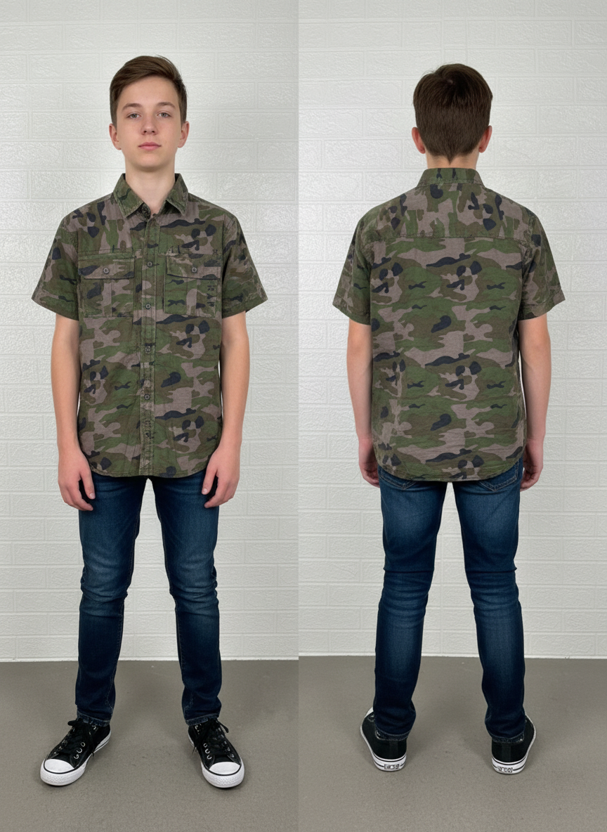 Firetrap Kid’s Shirt – Camo Print Short Sleeve Casual Wear