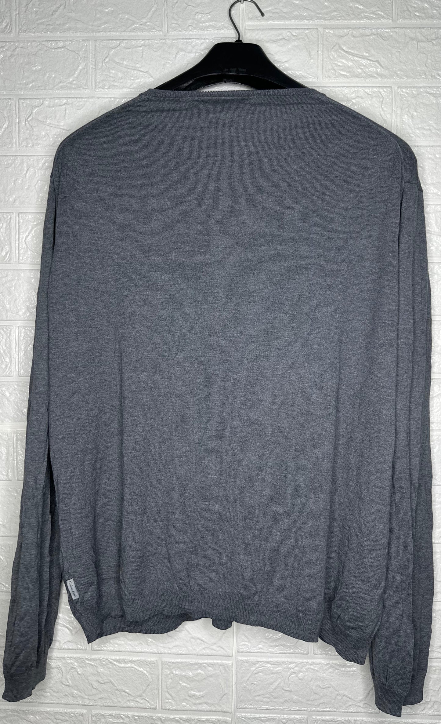 Calvin Klein Slim Fit V-Neck Sweater XXL - Grey Heathered Knit Pullover