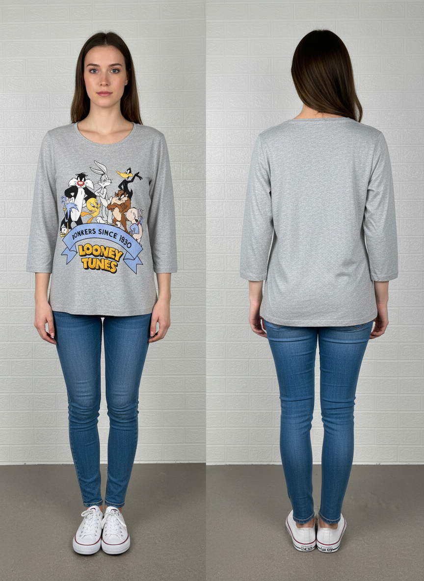 Looney Tunes "Bonkers Since 1930" Long Sleeve Shirt XL - Grey Cartoon Pullover