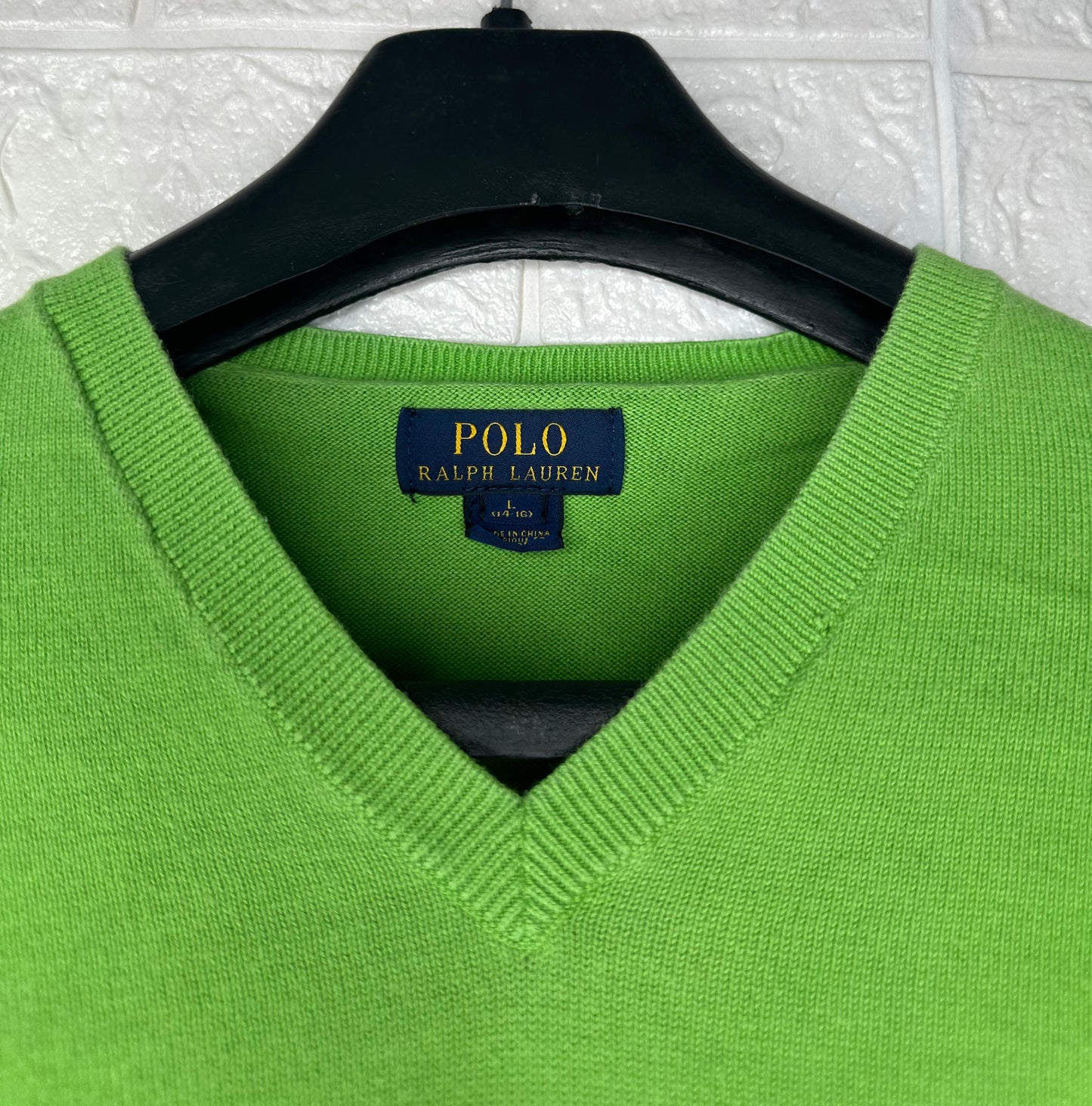 Preloved Polo Ralph Lauren Green Sweater – V-Neck Classic Knit | Size Medium