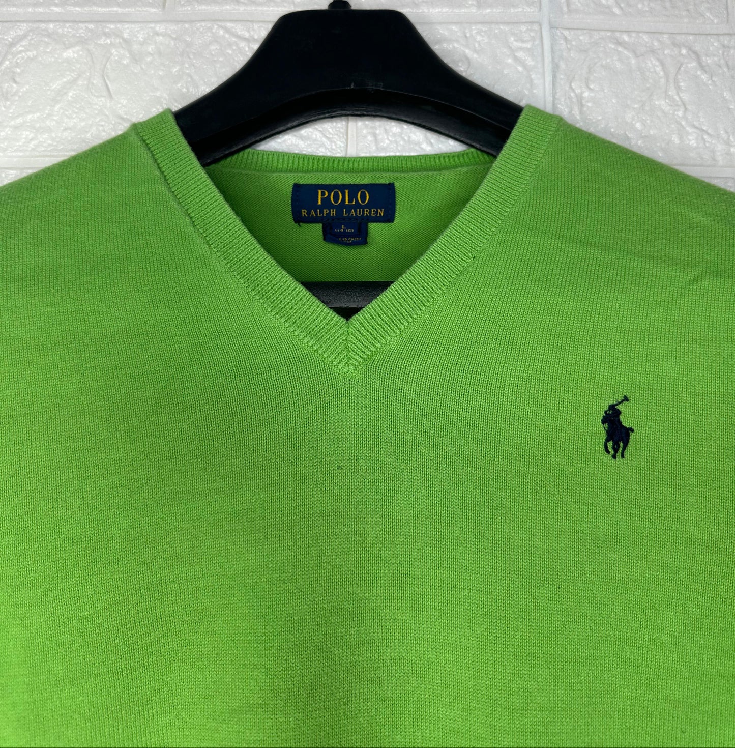Preloved Polo Ralph Lauren Green Sweater – V-Neck Classic Knit | Size Medium