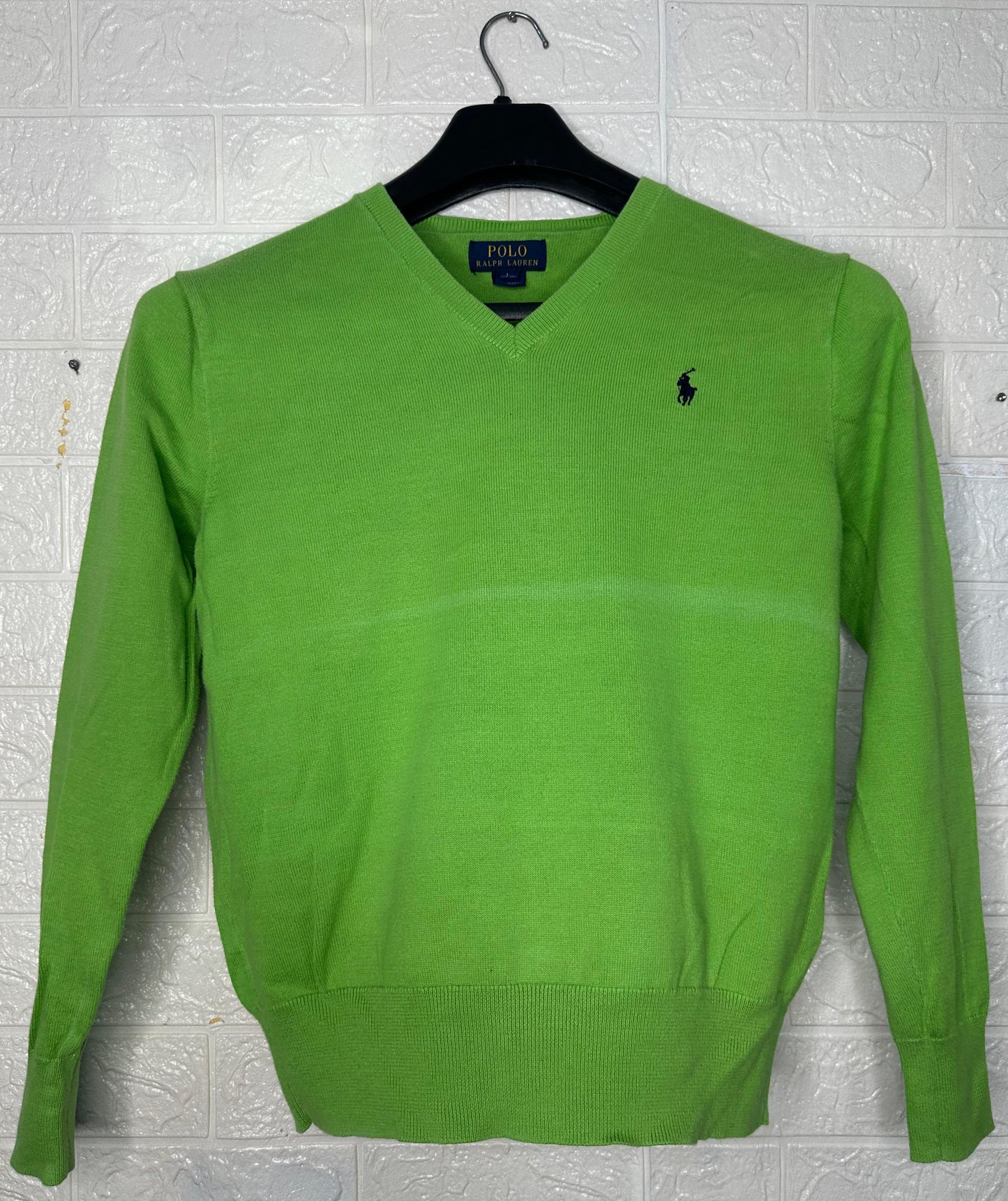 Preloved Polo Ralph Lauren Green Sweater – V-Neck Classic Knit | Size Medium