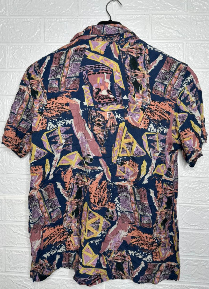 Pull & Bear Men’s Shirt – Multi-Color Printed Short Sleeve