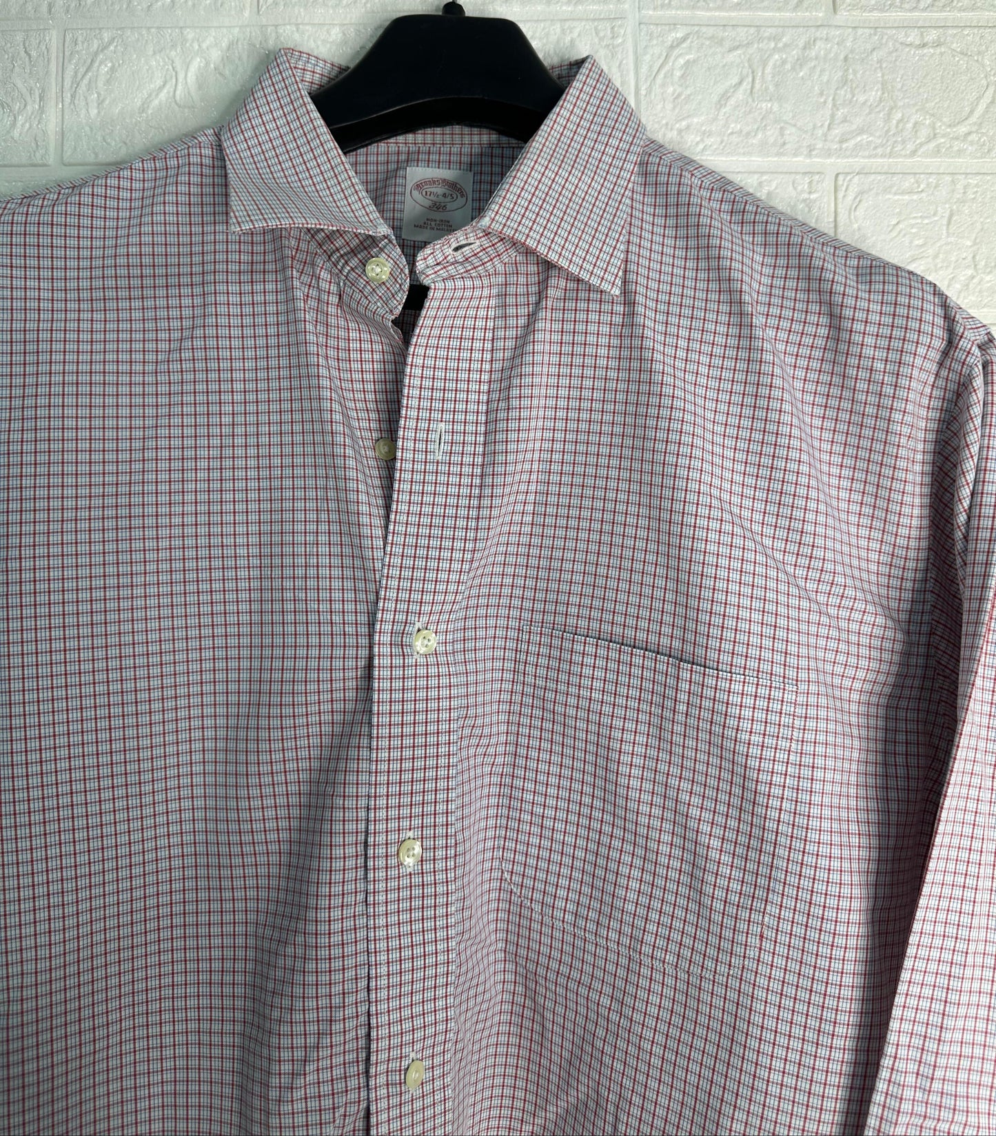 Brooks Brothers Non-Iron Dress Shirt | Red & White Check | Size 17½-36