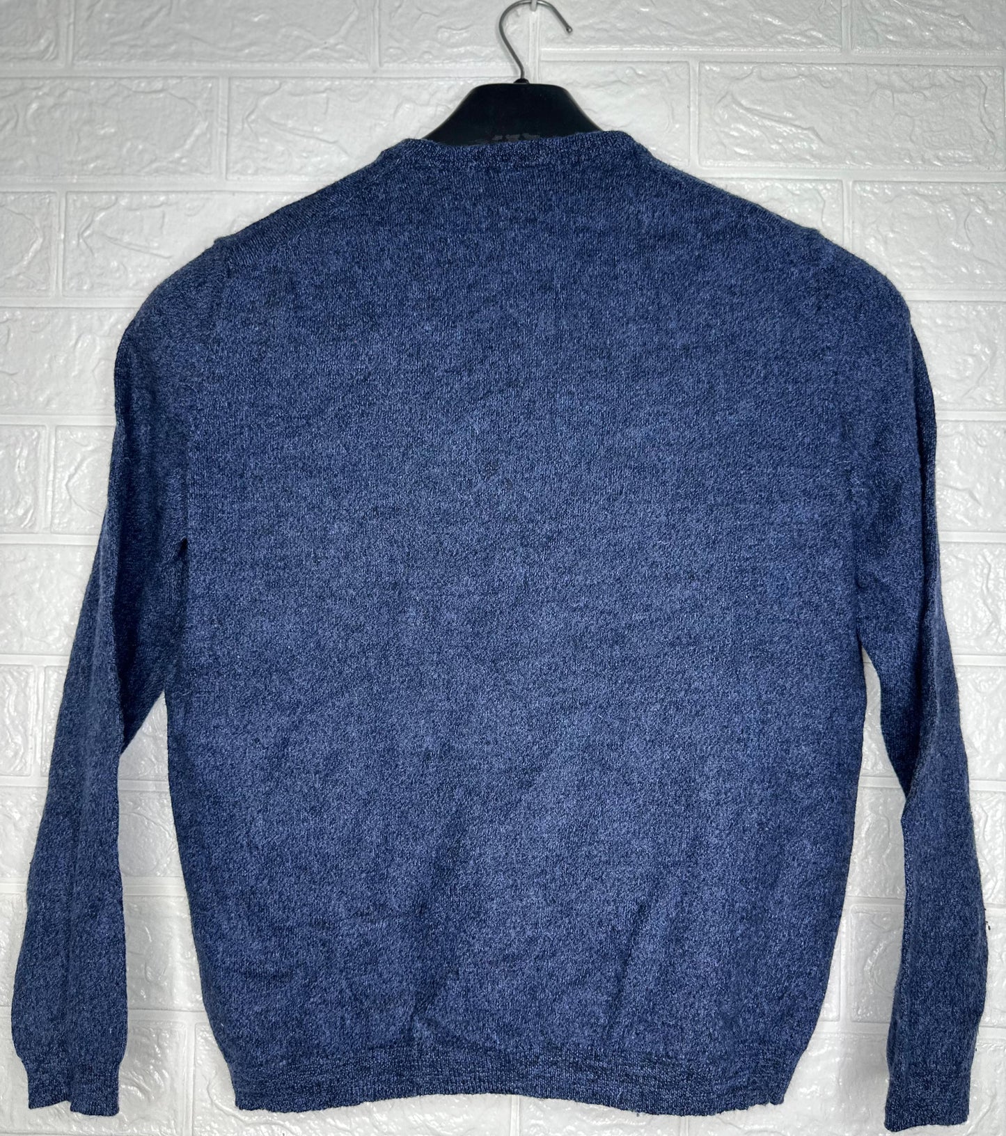 Calvin Klein V-Neck Sweater M - Blue 100% Extra Fine Merino Pullover