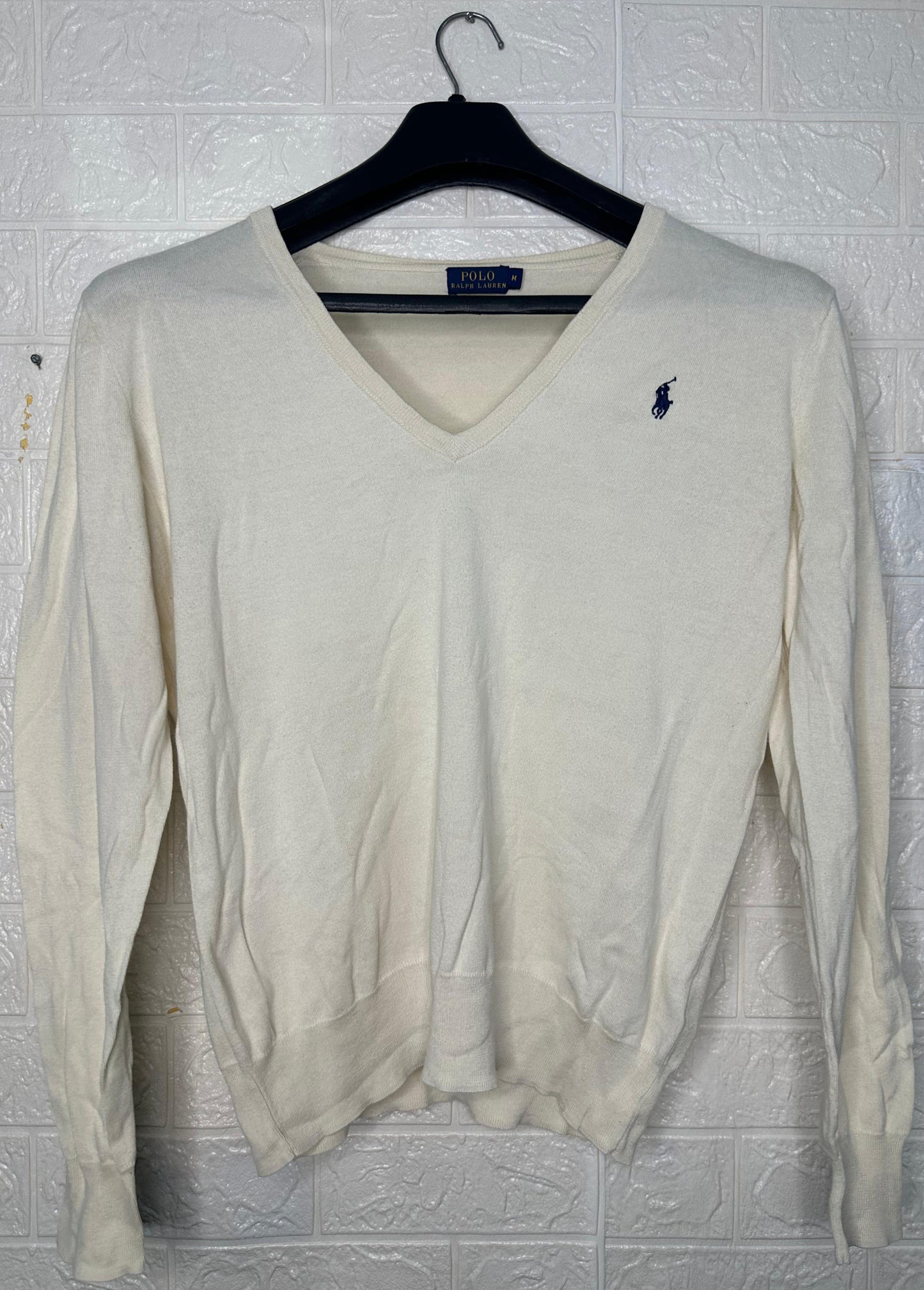 Polo Ralph Lauren Men’s V-Neck Sweater – Cream, Size Medium, Pima Cotton