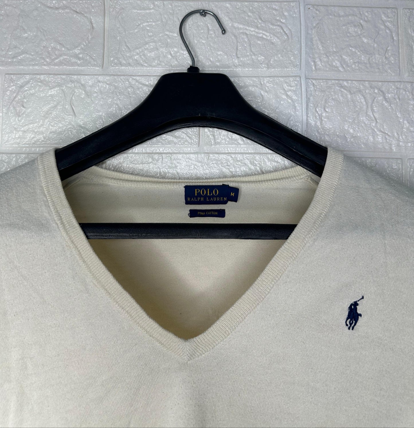 Polo Ralph Lauren Men’s V-Neck Sweater – Cream, Size Medium, Pima Cotton
