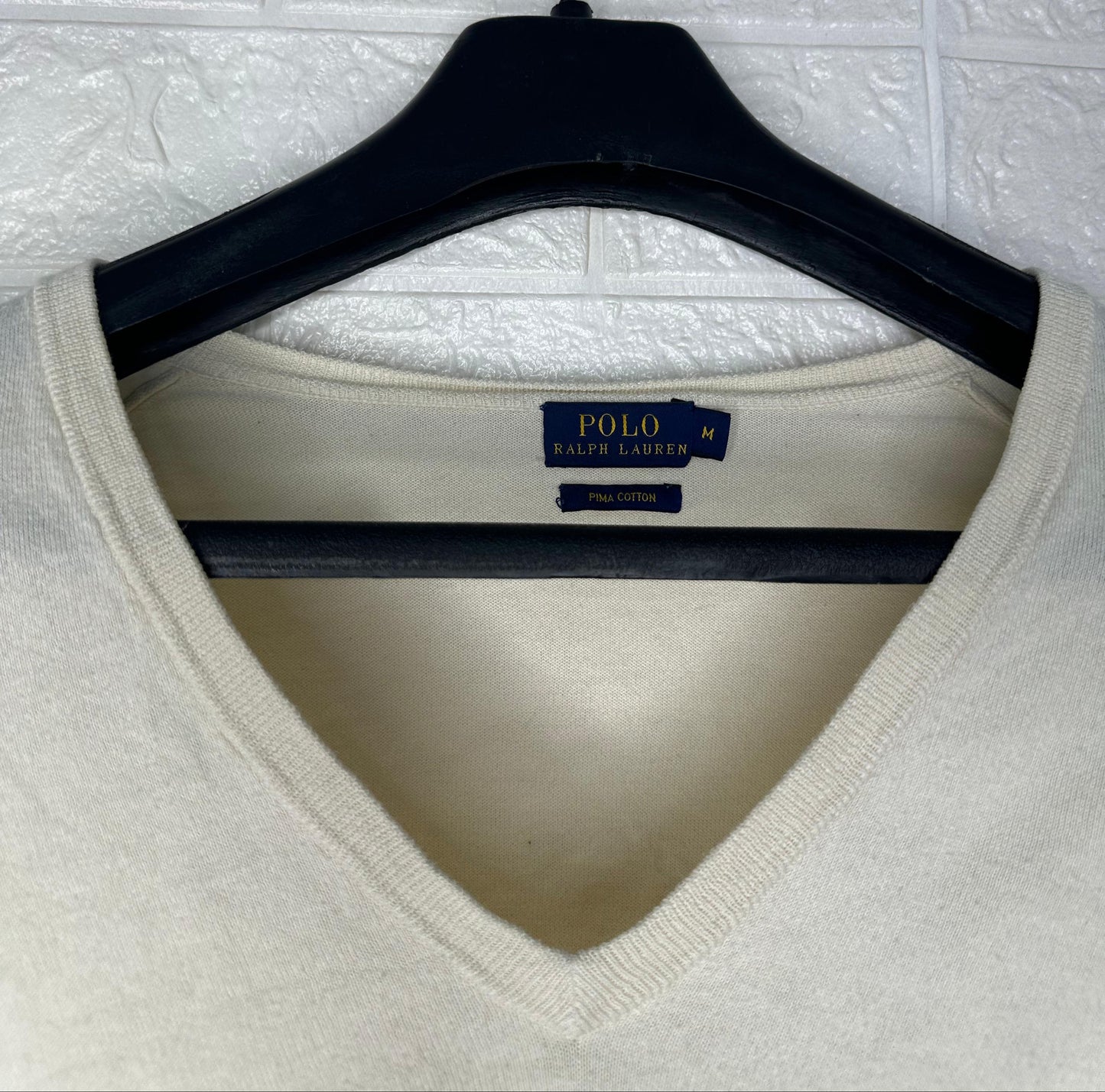 Polo Ralph Lauren Men’s V-Neck Sweater – Cream, Size Medium, Pima Cotton