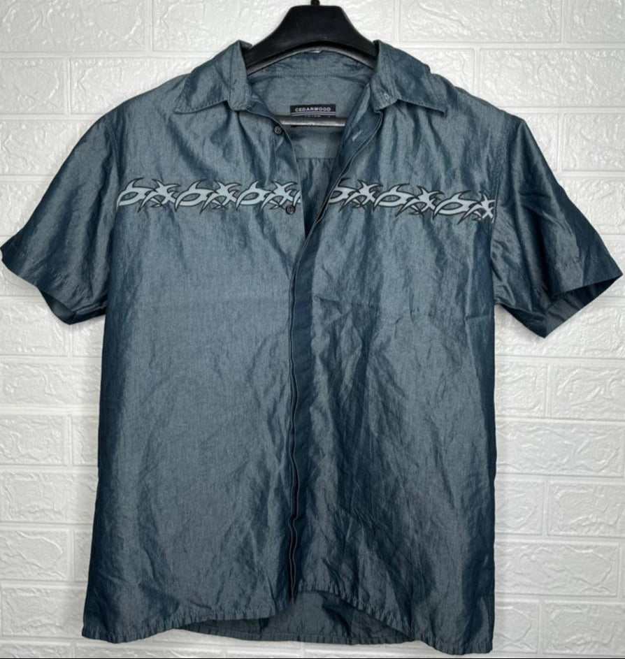 Cedar wood State Men’s Shirt – Blue Short Sleeve with Print