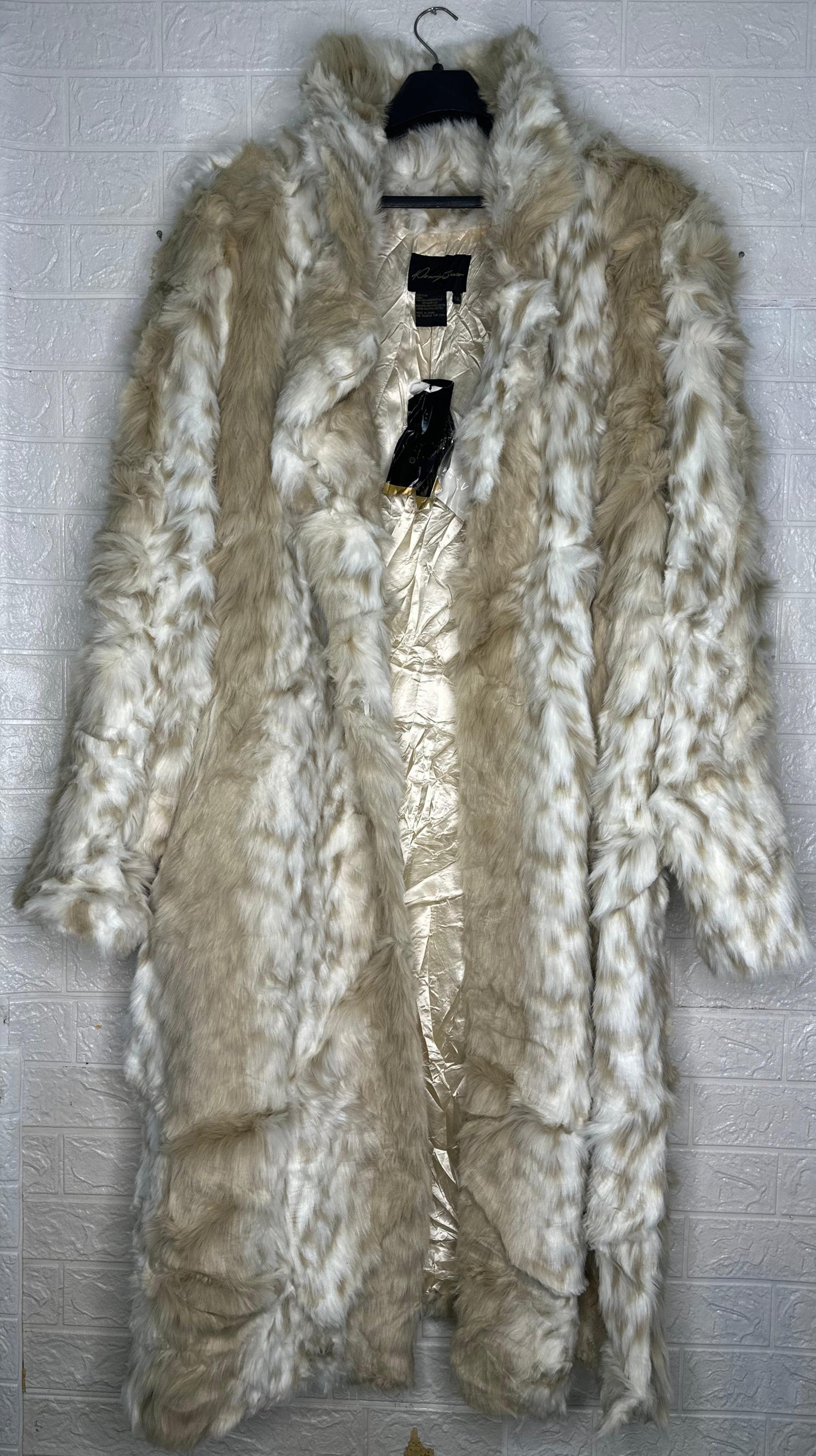 Dennis Basso Fur Long Coat – Beige & White Women’s Winter Jacket, Size XXXL