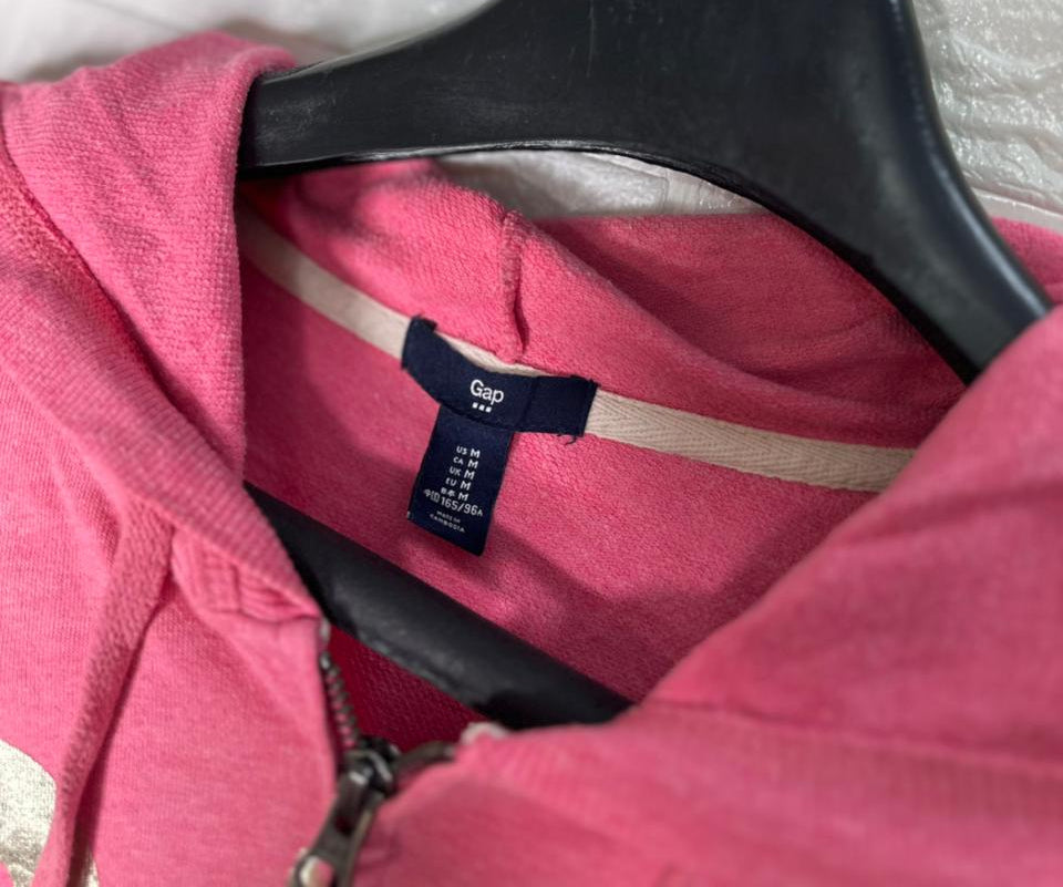 GAP Pink Metallic Logo Full-Zip Hoodie M - Classic Zipper Sweatshirt