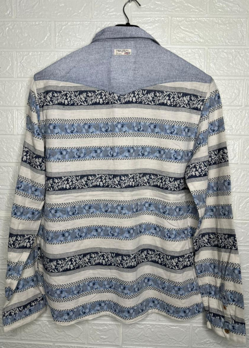 Pearly King Men’s Shirt – Blue Printed Long Sleeve Casual Wear