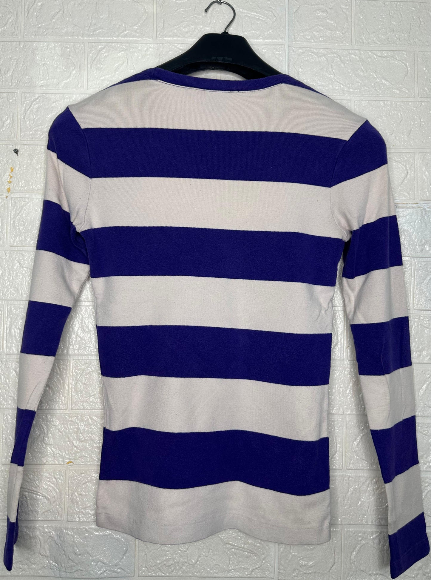 Polo Ralph Lauren Women’s Striped Long Sleeve Shirt – Purple & White, Size Medium