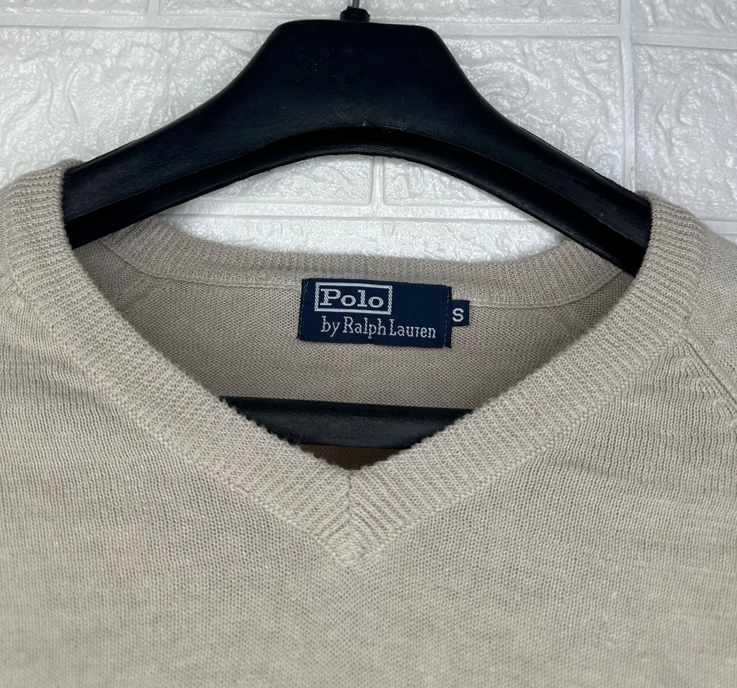 Polo Ralph Lauren V-Neck Sweater | Beige Knit Jumper | Size Small | Classic Polo Pullover