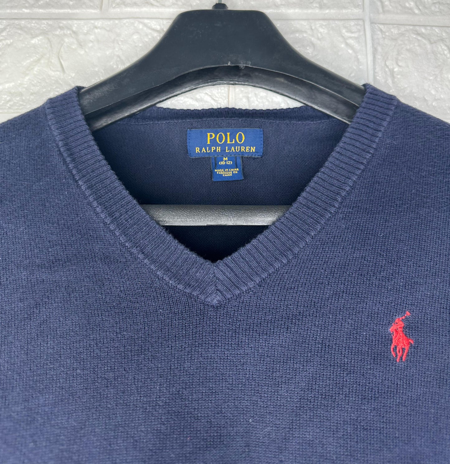 Polo Ralph Lauren Navy Blue Sweater – Medium (10-12) | V-Neck Classic Knit