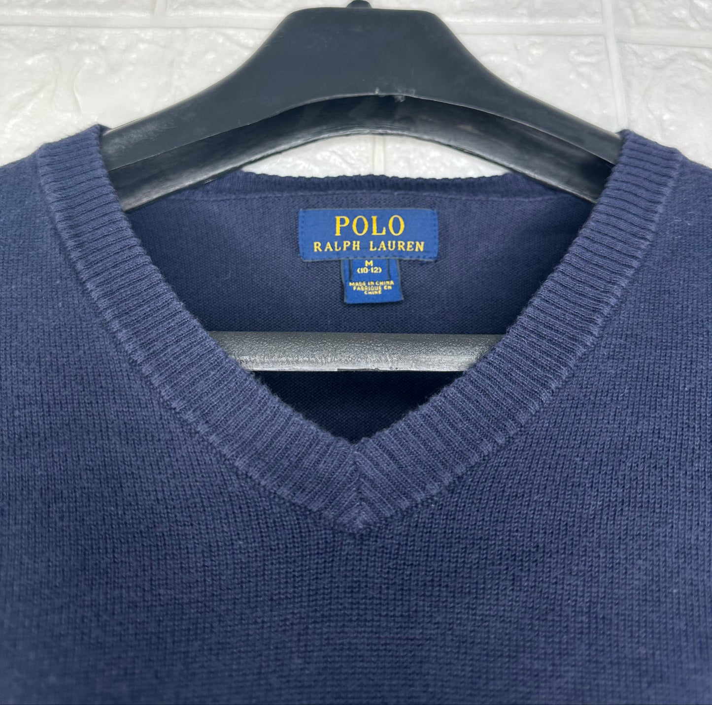 Polo Ralph Lauren Navy Blue Sweater – Medium (10-12) | V-Neck Classic Knit