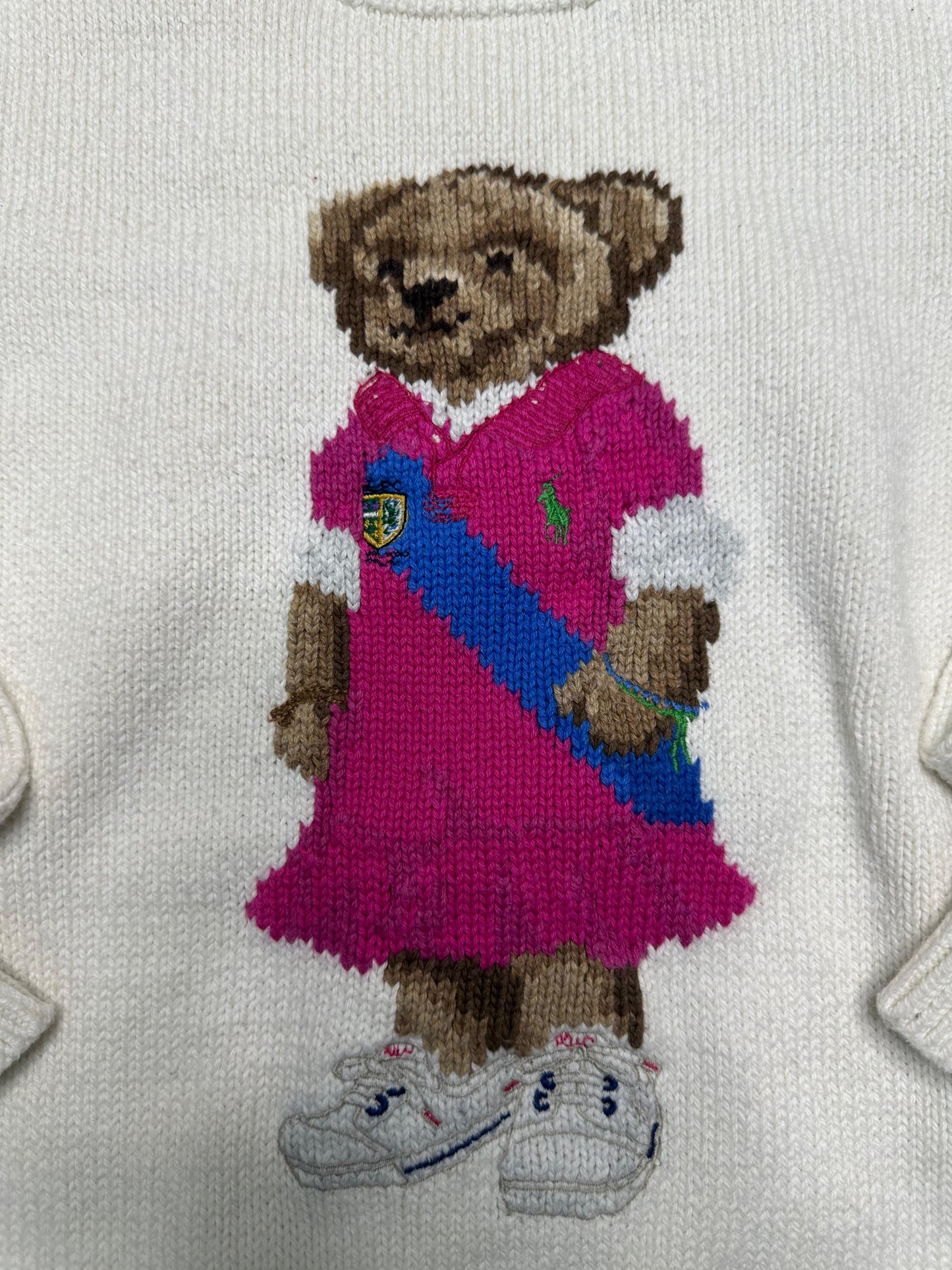 Ralph Lauren Polo Bear Sweater | Size L/G (12–14) | White Knit Pullover | Iconic Preppy Style | Vintage Y2K Polo Bear Crewneck | Pre-Owned