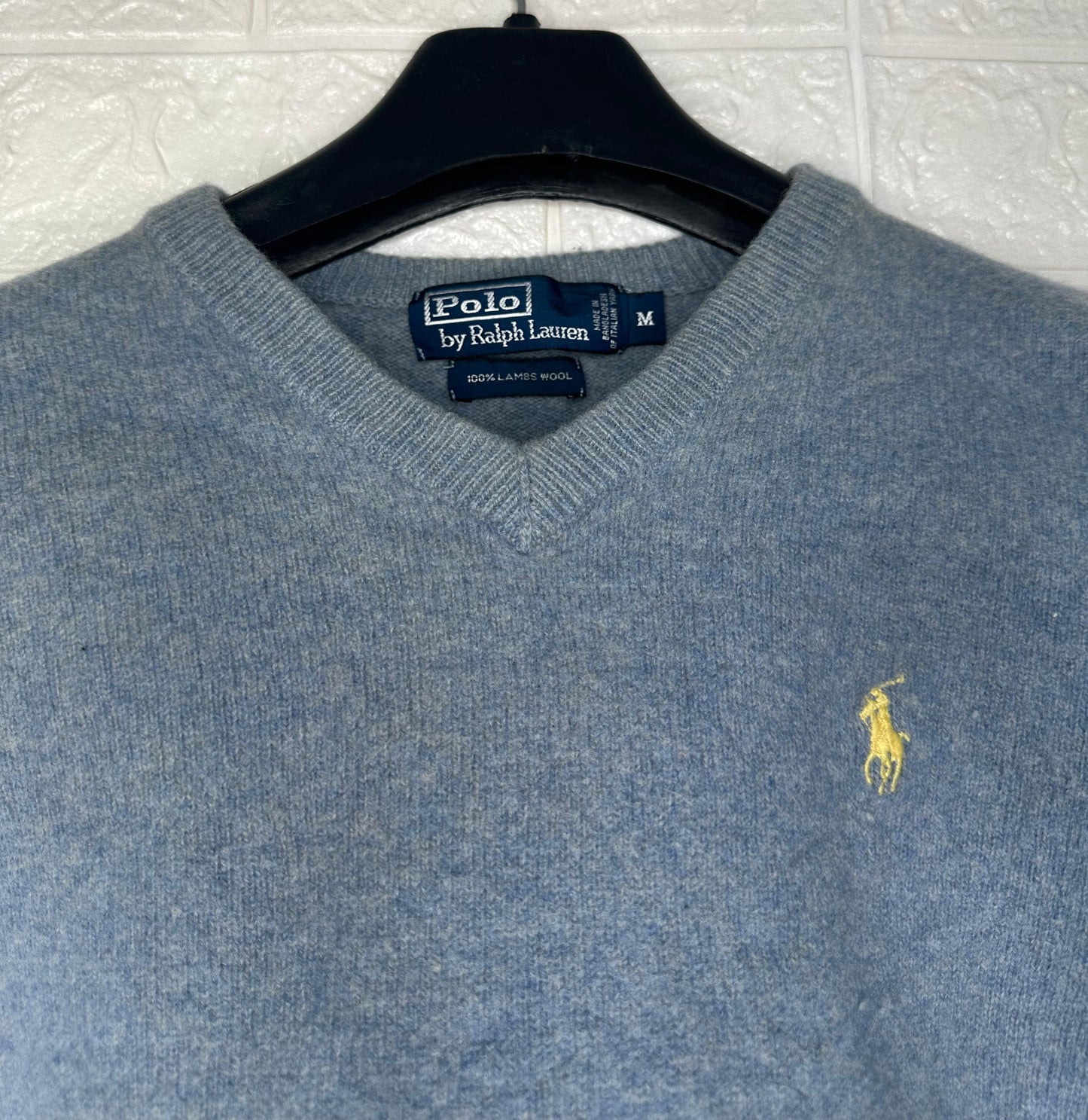 Polo Ralph Lauren V-Neck Sweater | 100% Lambswool | Gray Knit Jumper | Men’s Size M