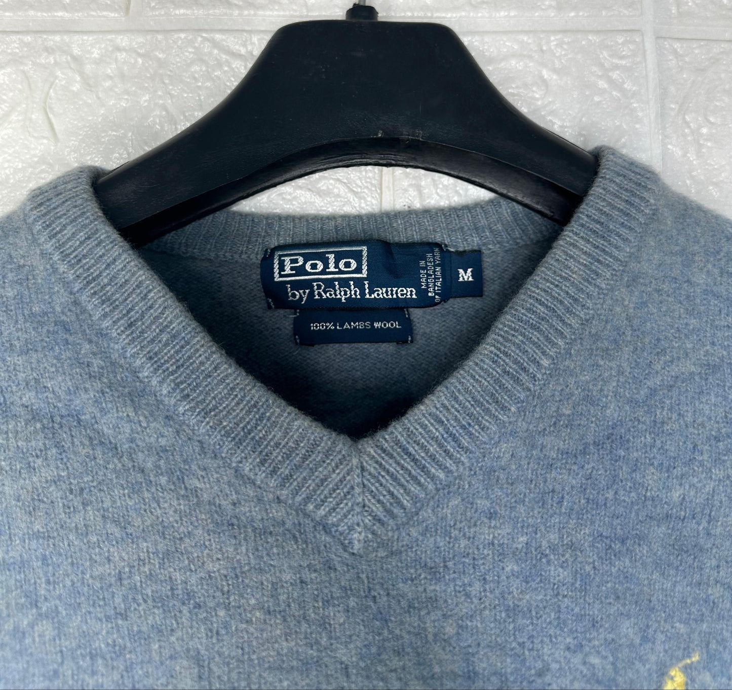 Polo Ralph Lauren V-Neck Sweater | 100% Lambswool | Gray Knit Jumper | Men’s Size M