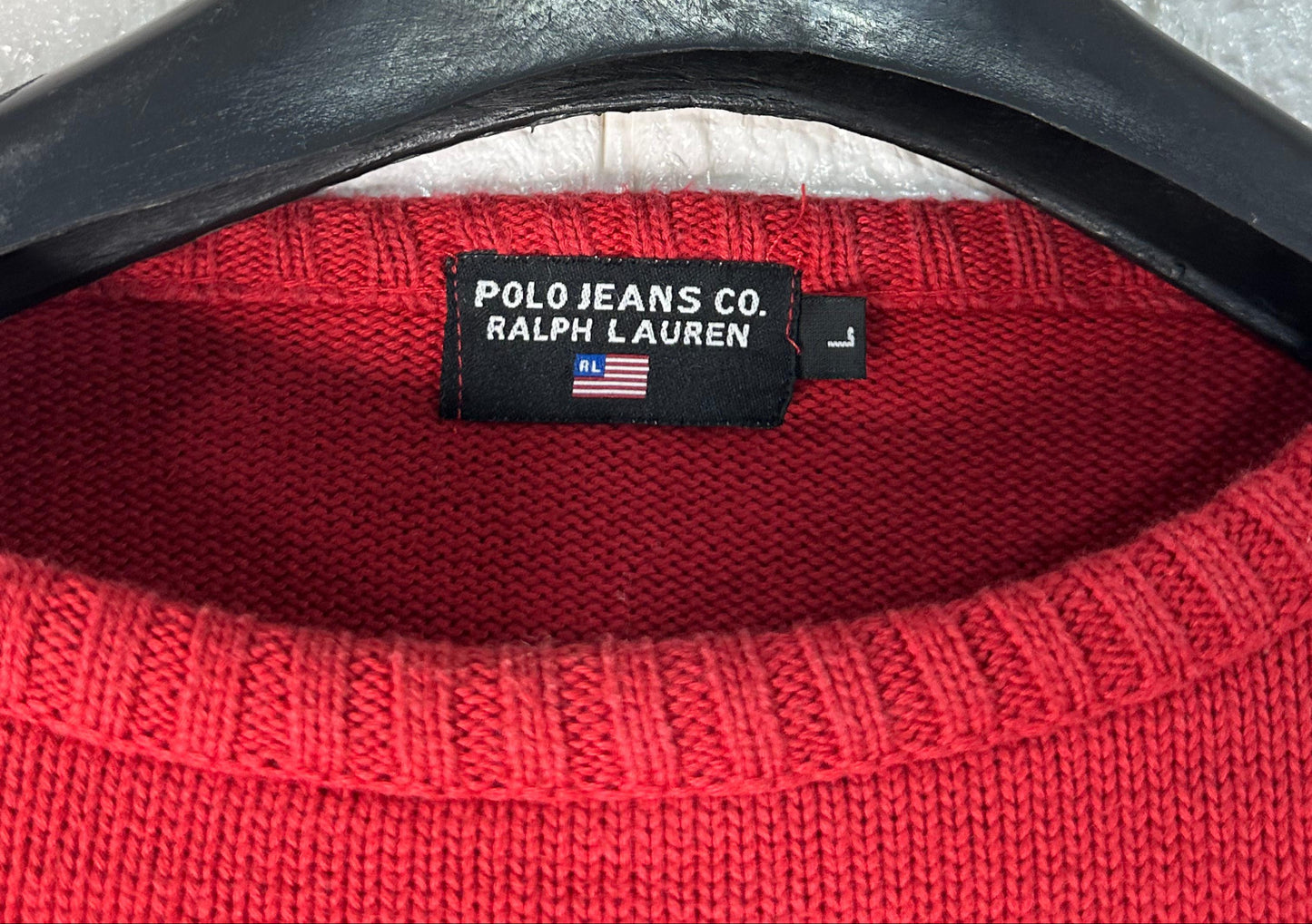 Vintage Polo Jeans Co. Ralph Lauren Flag Sweater | Women’s Size Large | Red Knit Sequin Pullover | Y2K Americana Style | RL USA Sweater