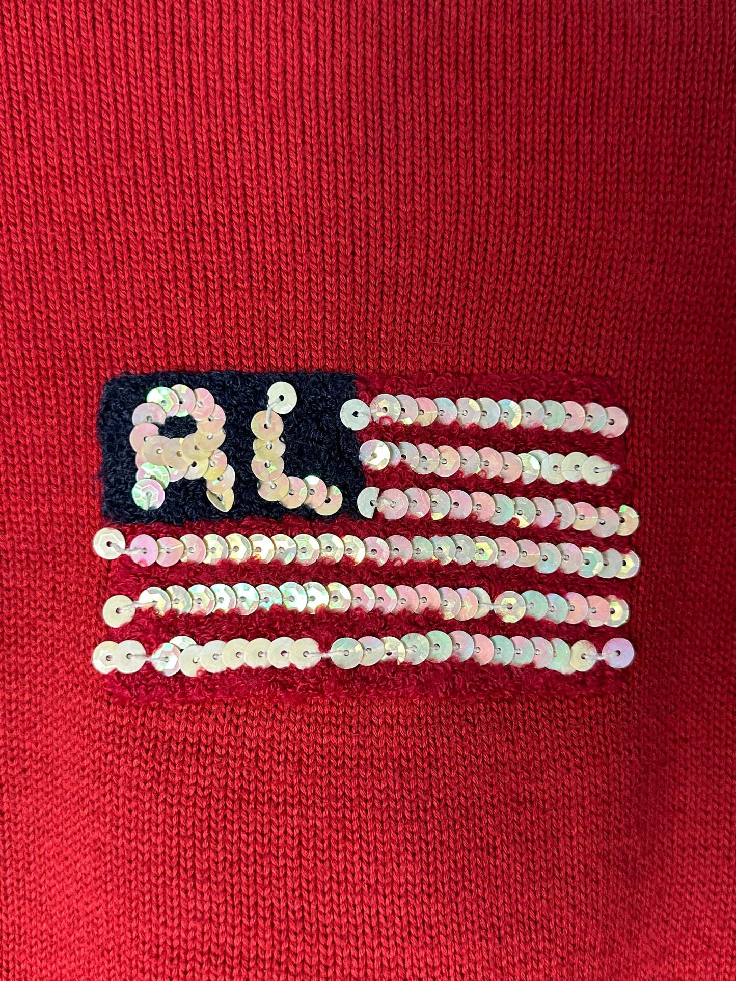 Vintage Polo Jeans Co. Ralph Lauren Flag Sweater | Women’s Size Large | Red Knit Sequin Pullover | Y2K Americana Style | RL USA Sweater